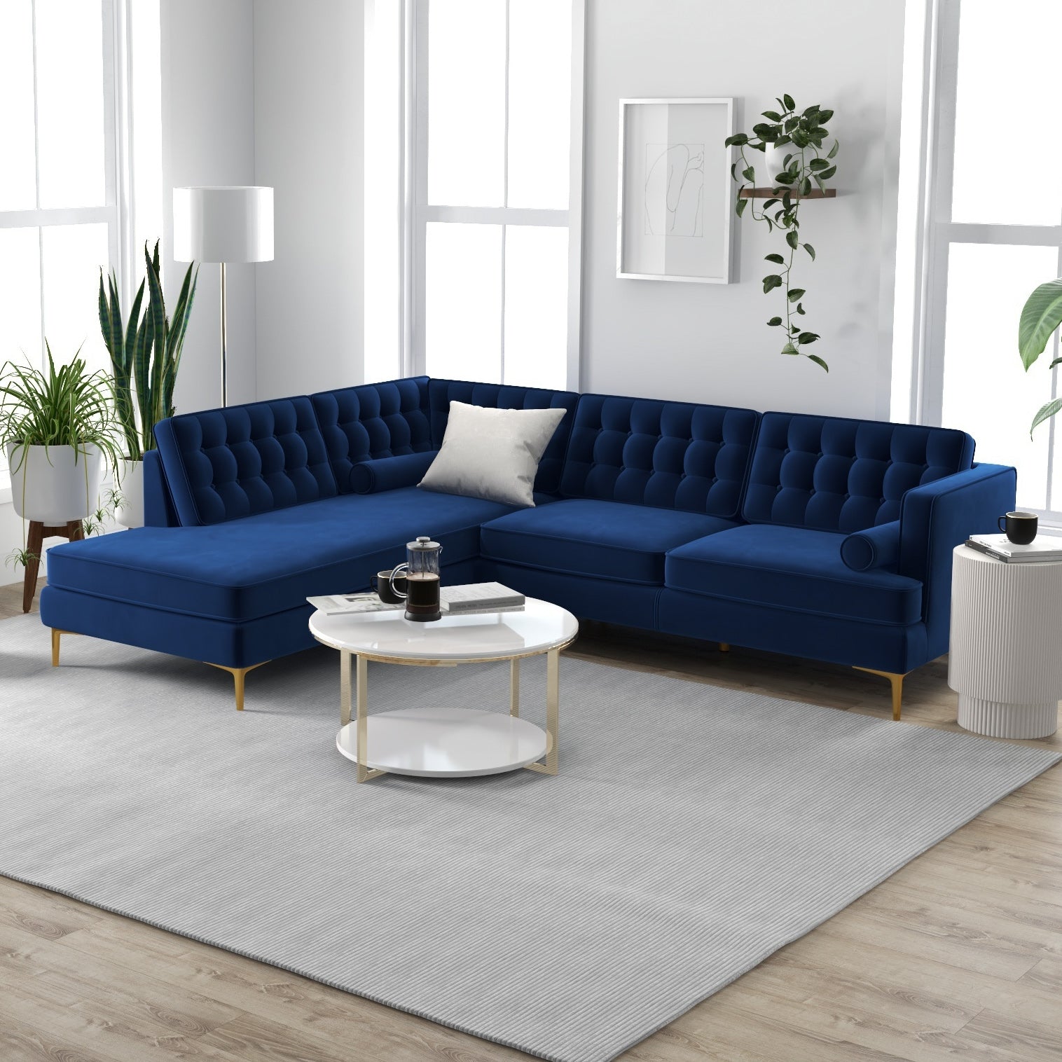 Caleb Sectional Sofa Blue Velvet Left Chaise