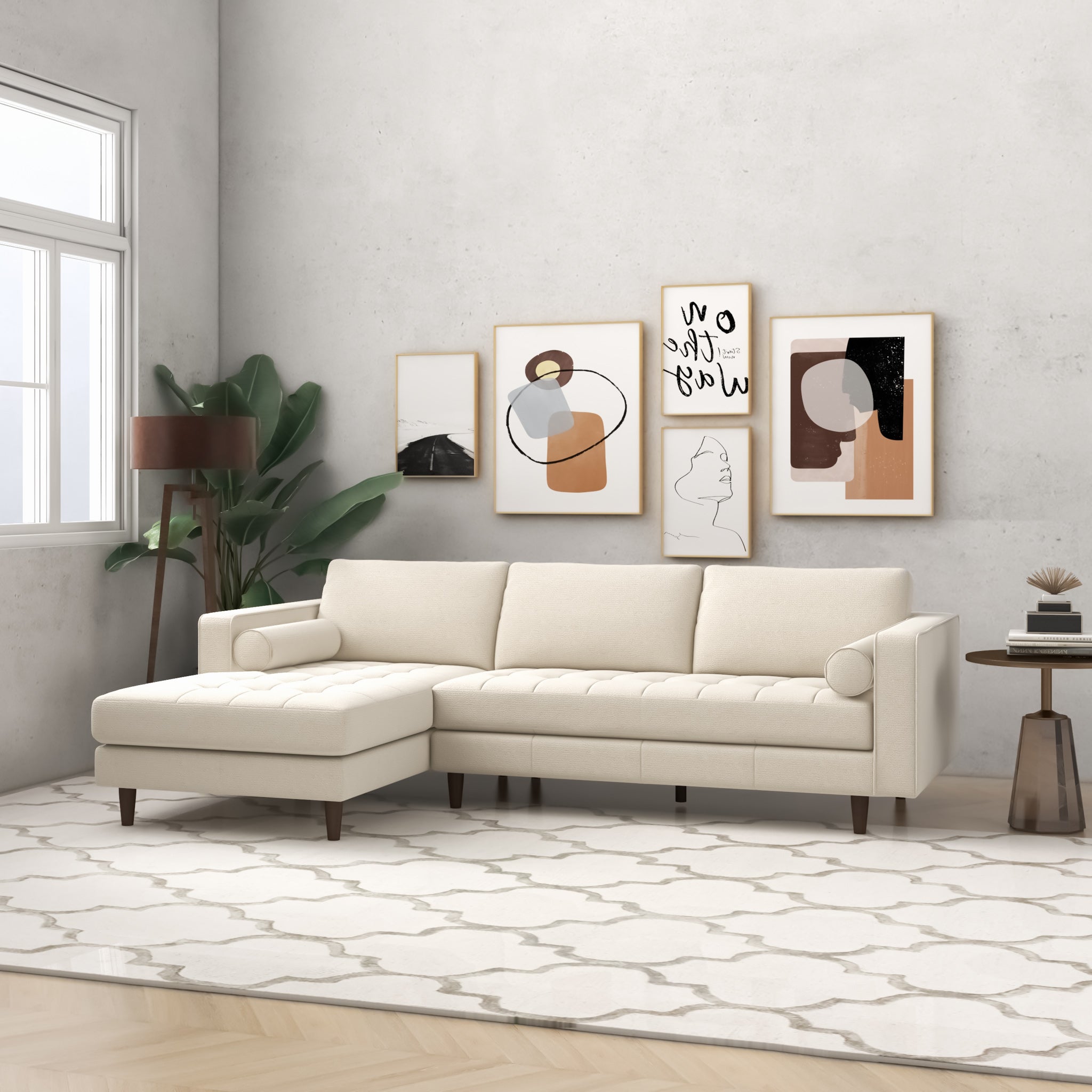 Daphne Cream Boucle L Shape Sectional Sofa Left Facing