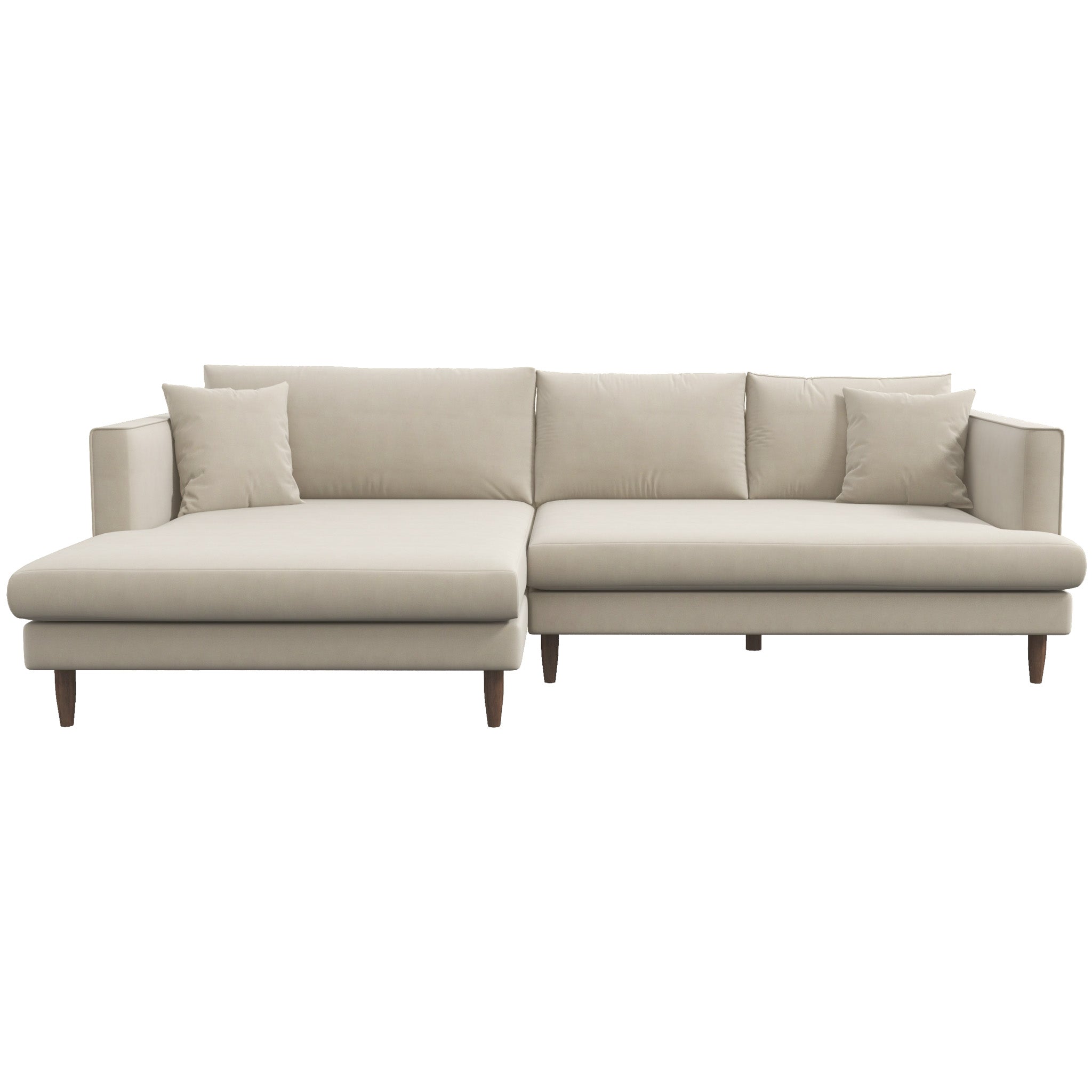 Delano L Shaped Beige Velvet Sectional Sofa Left Facing Chaise