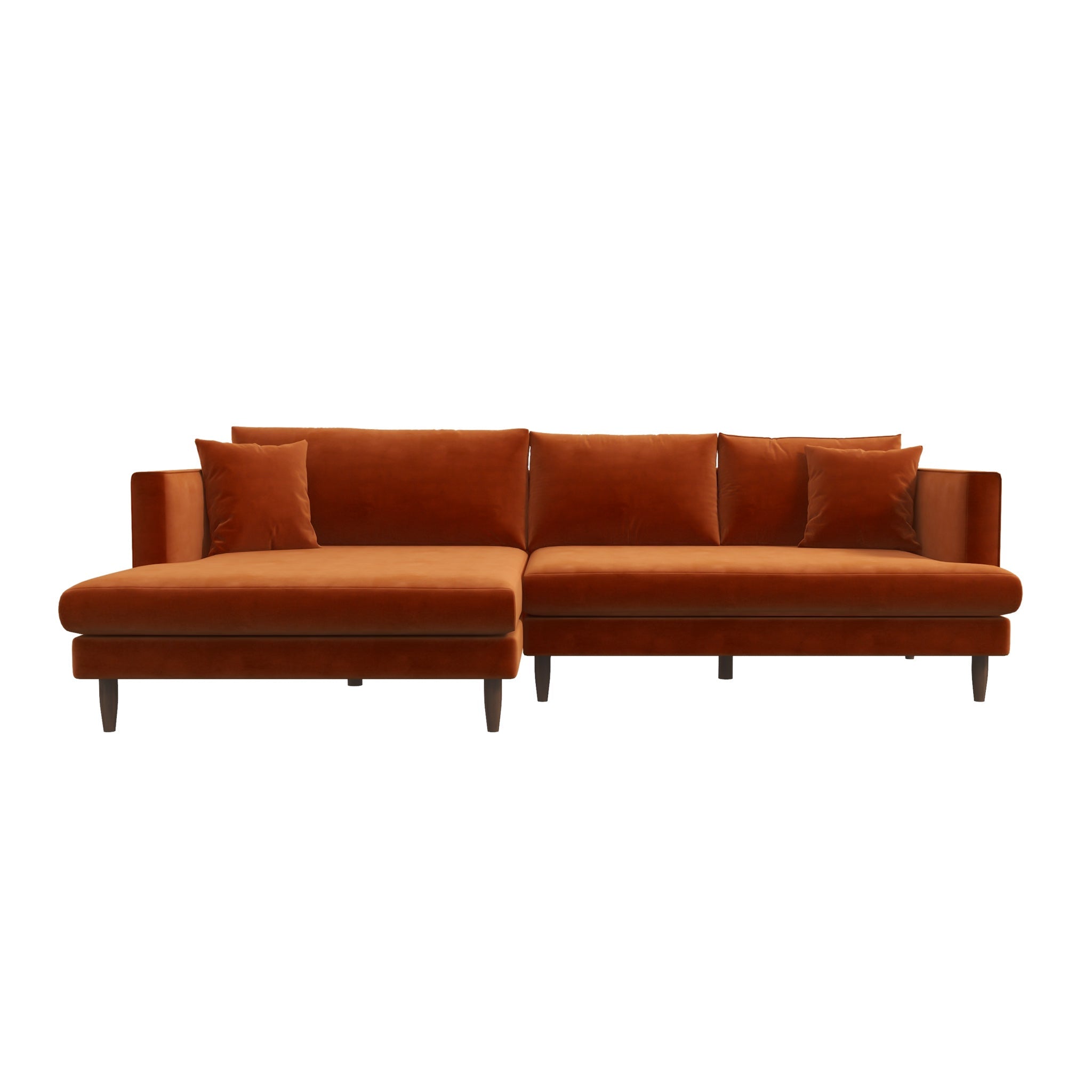 Delano Sectional Sofa Burnt Orange Velvet Left Facing Chaise