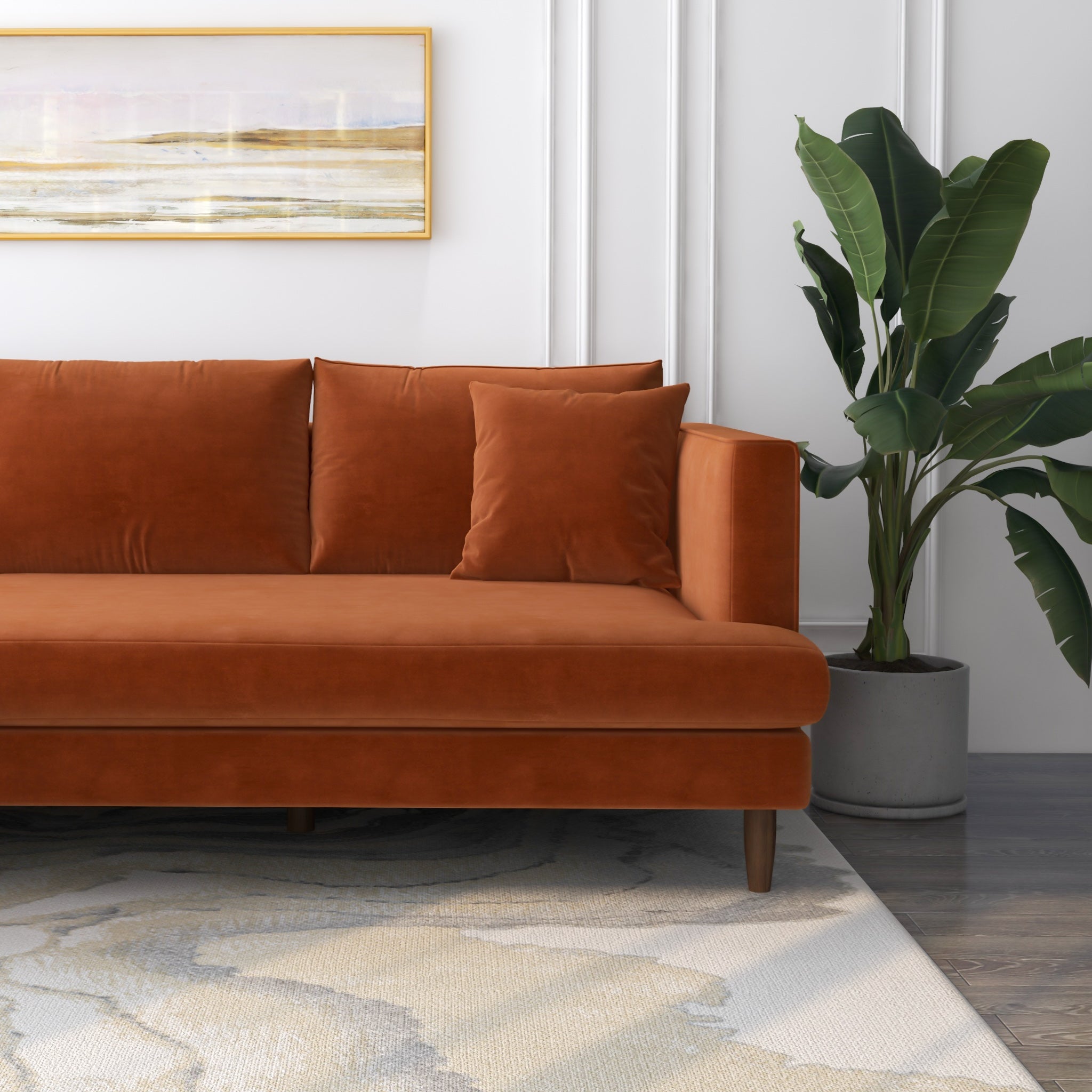 Delano Sectional Sofa Burnt Orange Velvet Left Facing Chaise