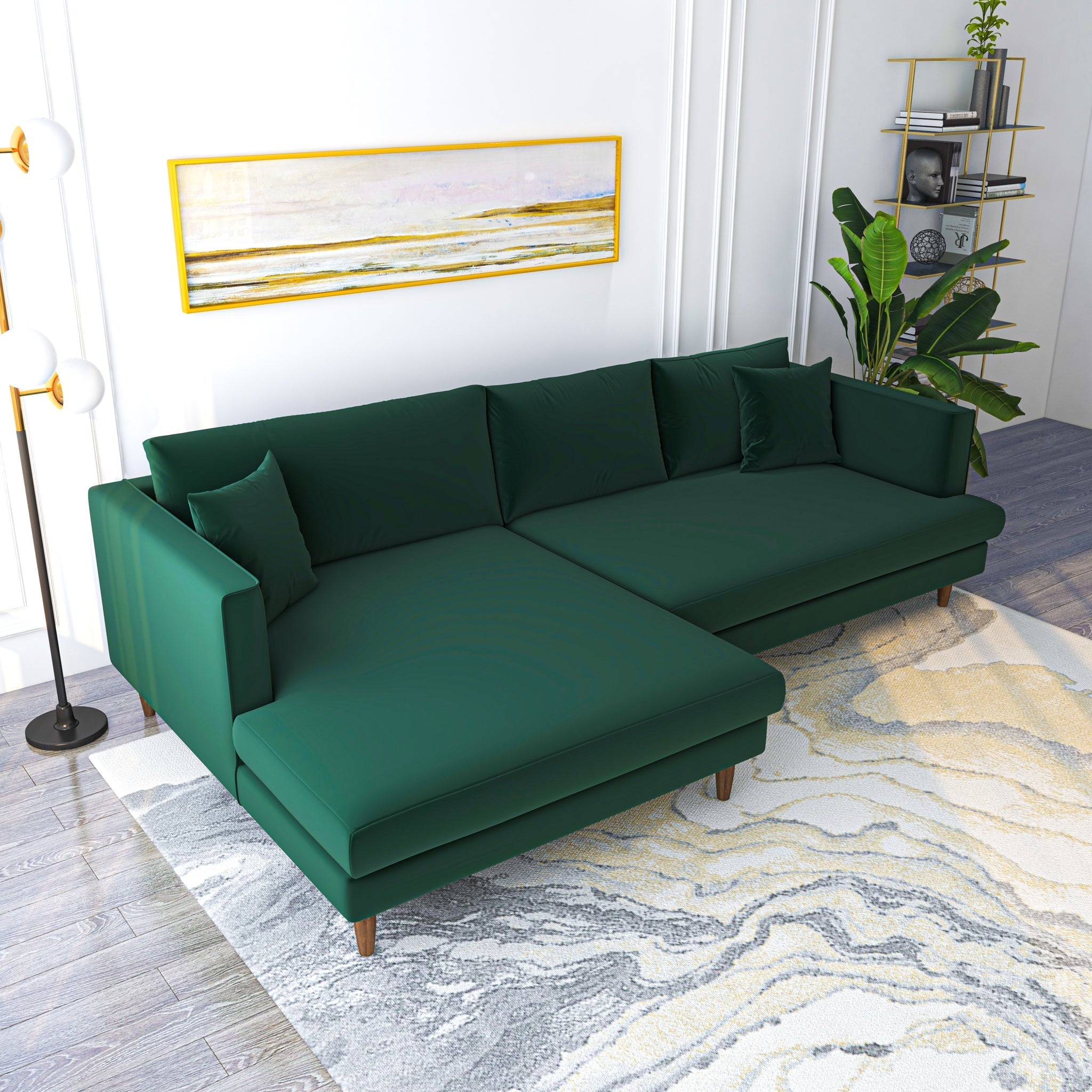 Delano Sectional Sofa Green Velvet Left Facing Chaise