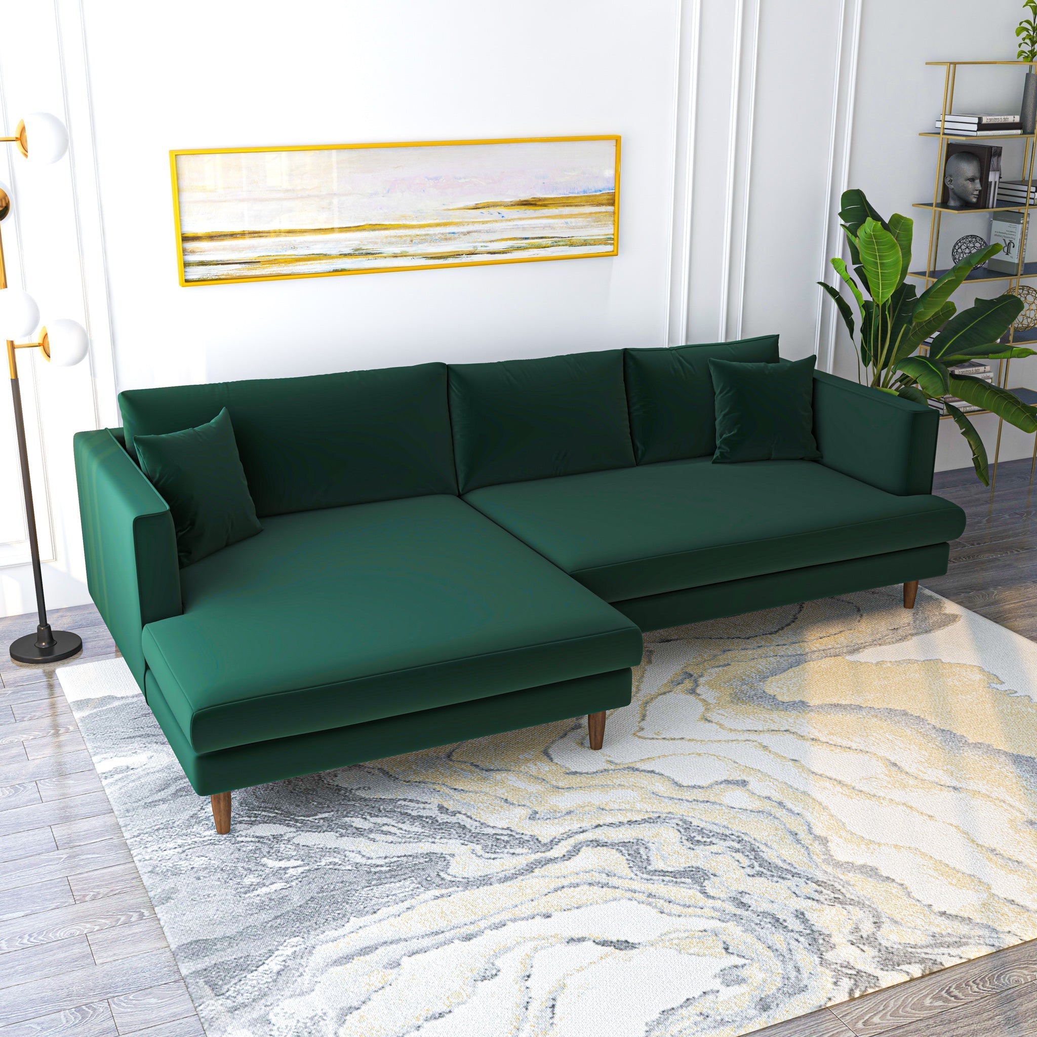 Delano Sectional Sofa Green Velvet Left Facing Chaise