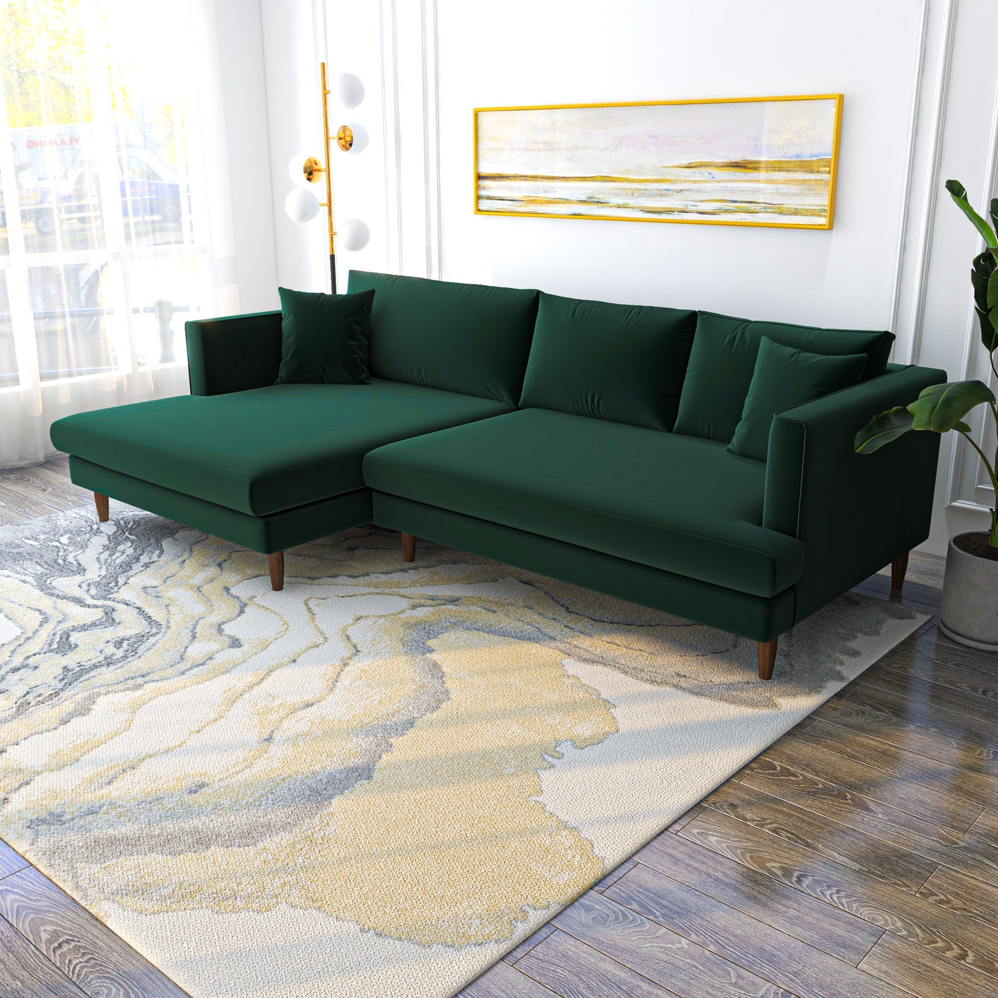 Delano Sectional Sofa Green Velvet Left Facing Chaise