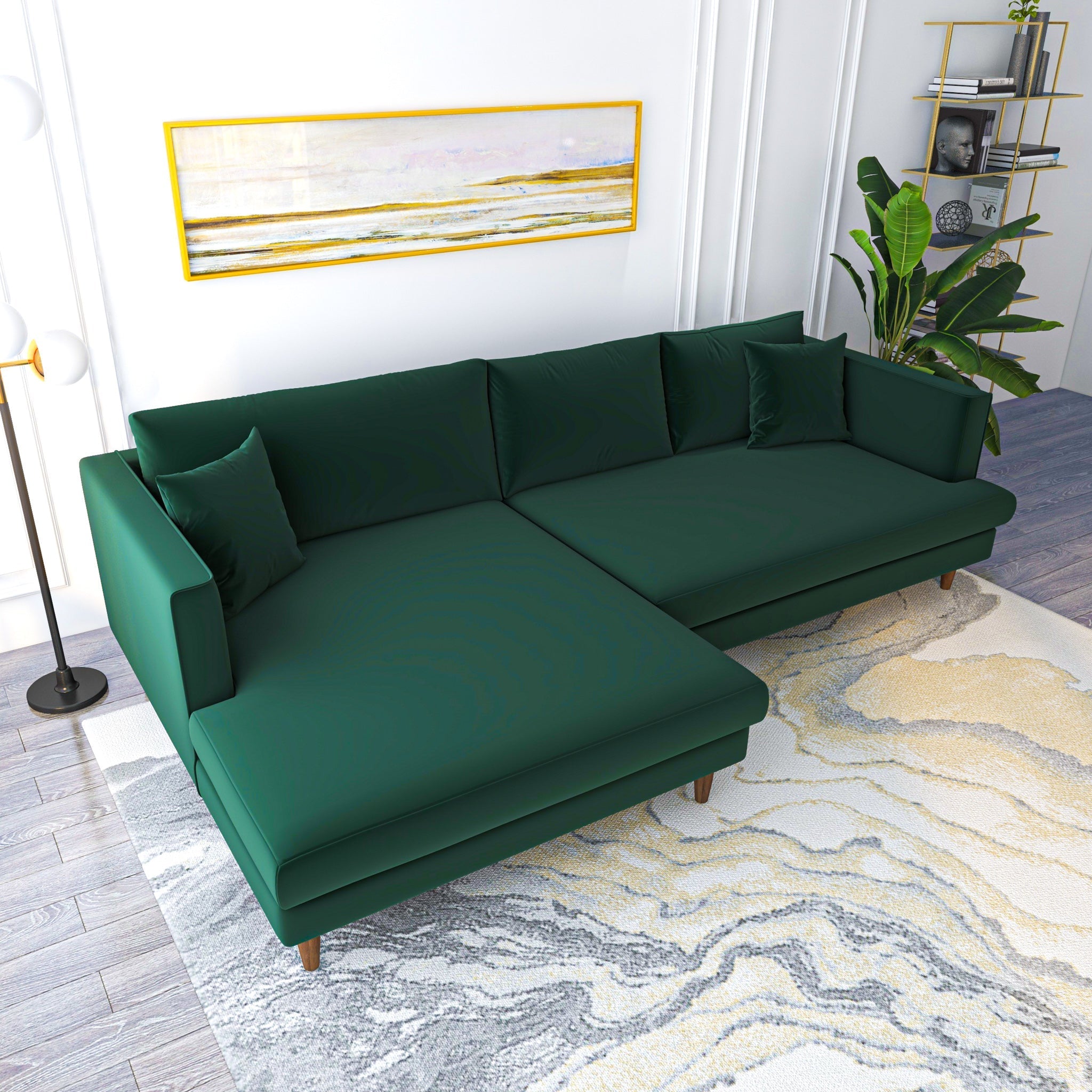 Delano Sectional Sofa Green Velvet Left Facing Chaise