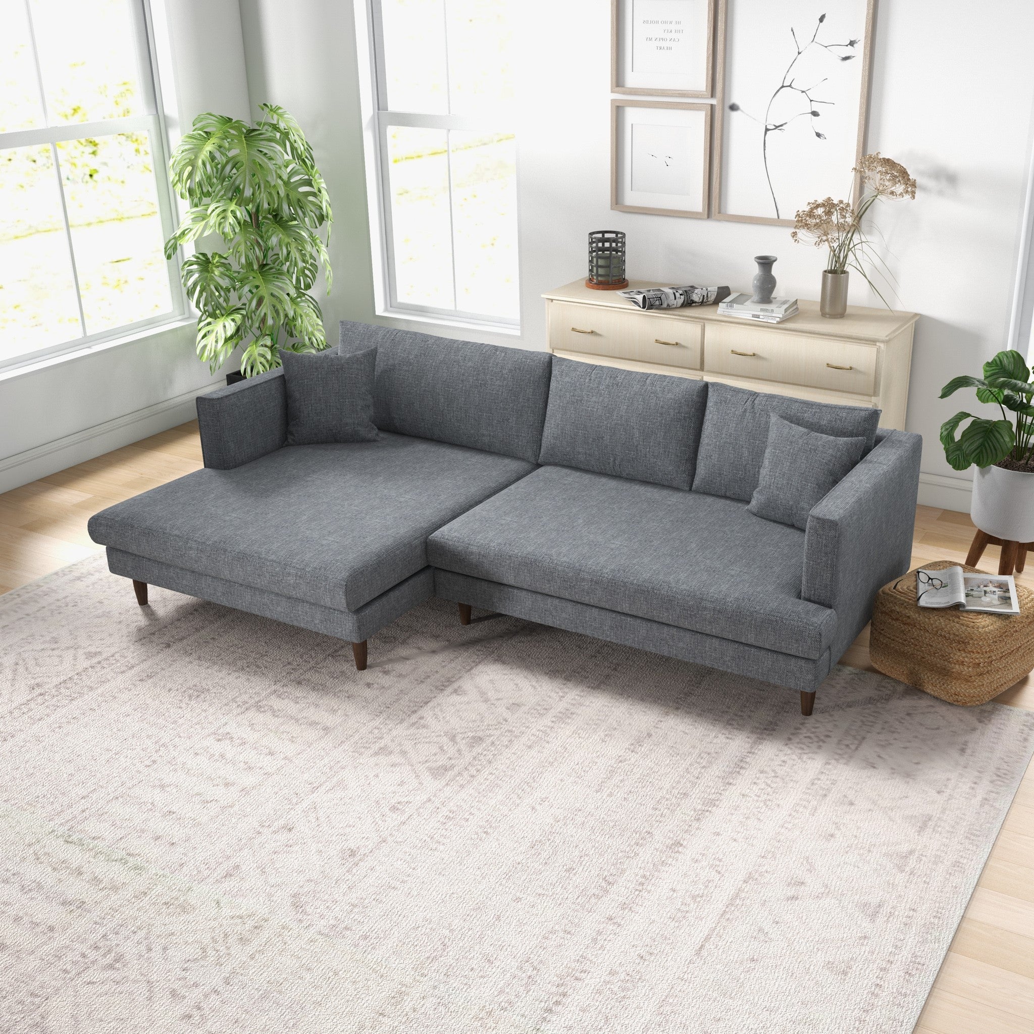 Delano Sectional Sofa Grey Linen Left Facing Chaise