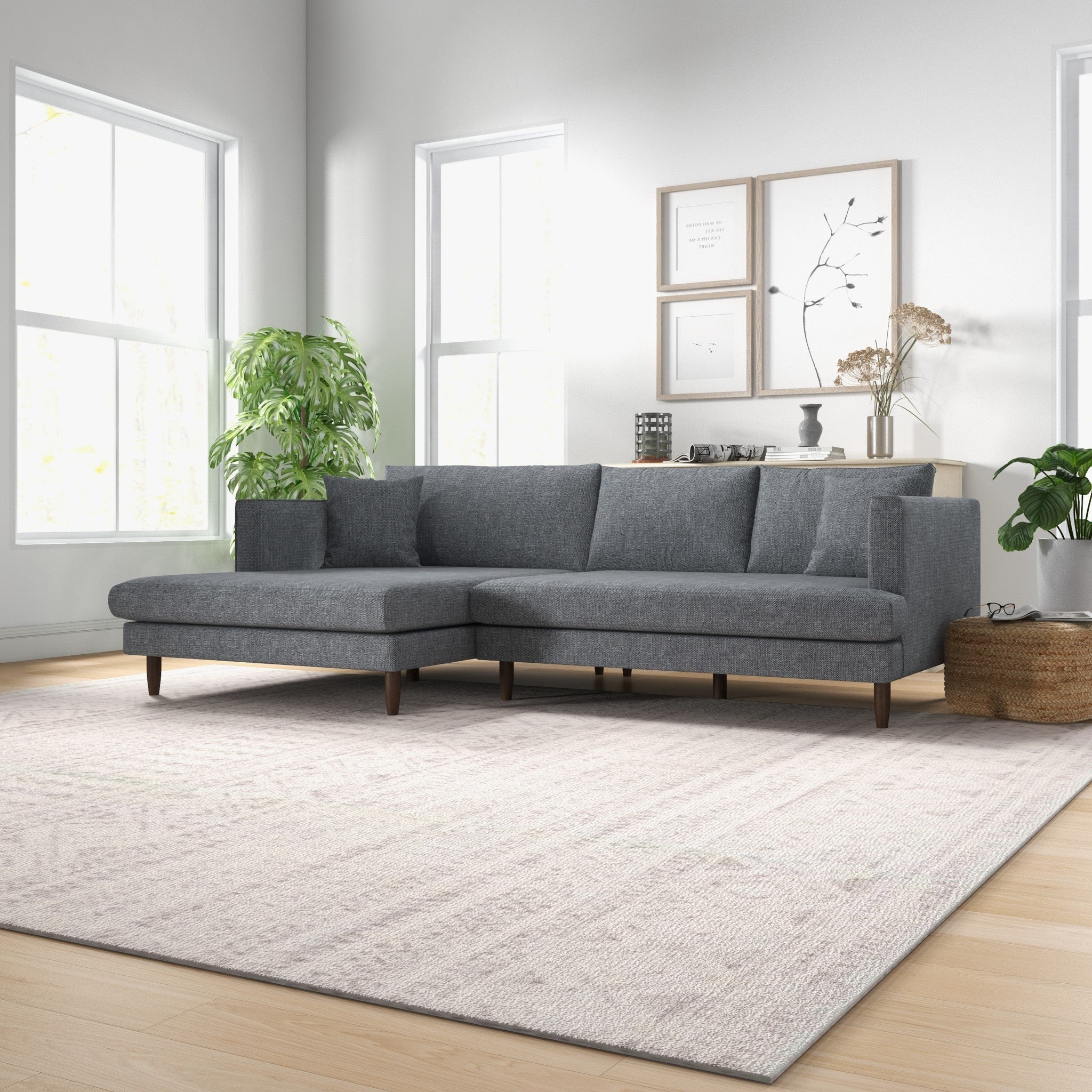 Delano Sectional Sofa Grey Linen Left Facing Chaise