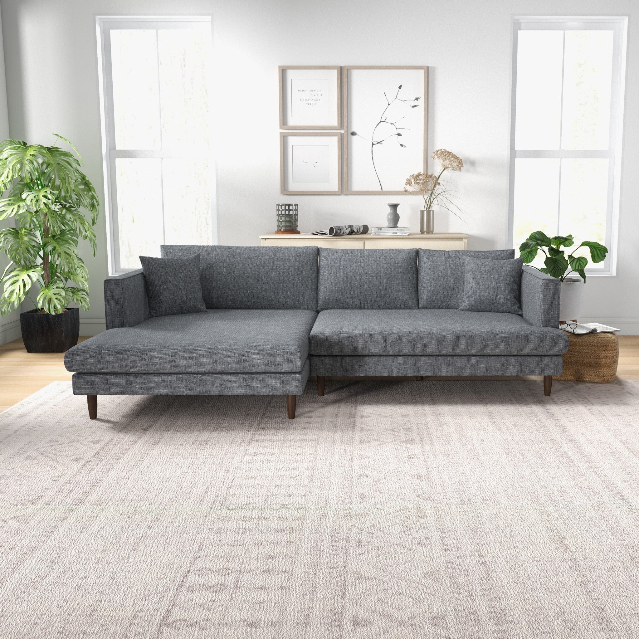 Delano Sectional Sofa Grey Linen Left Facing Chaise