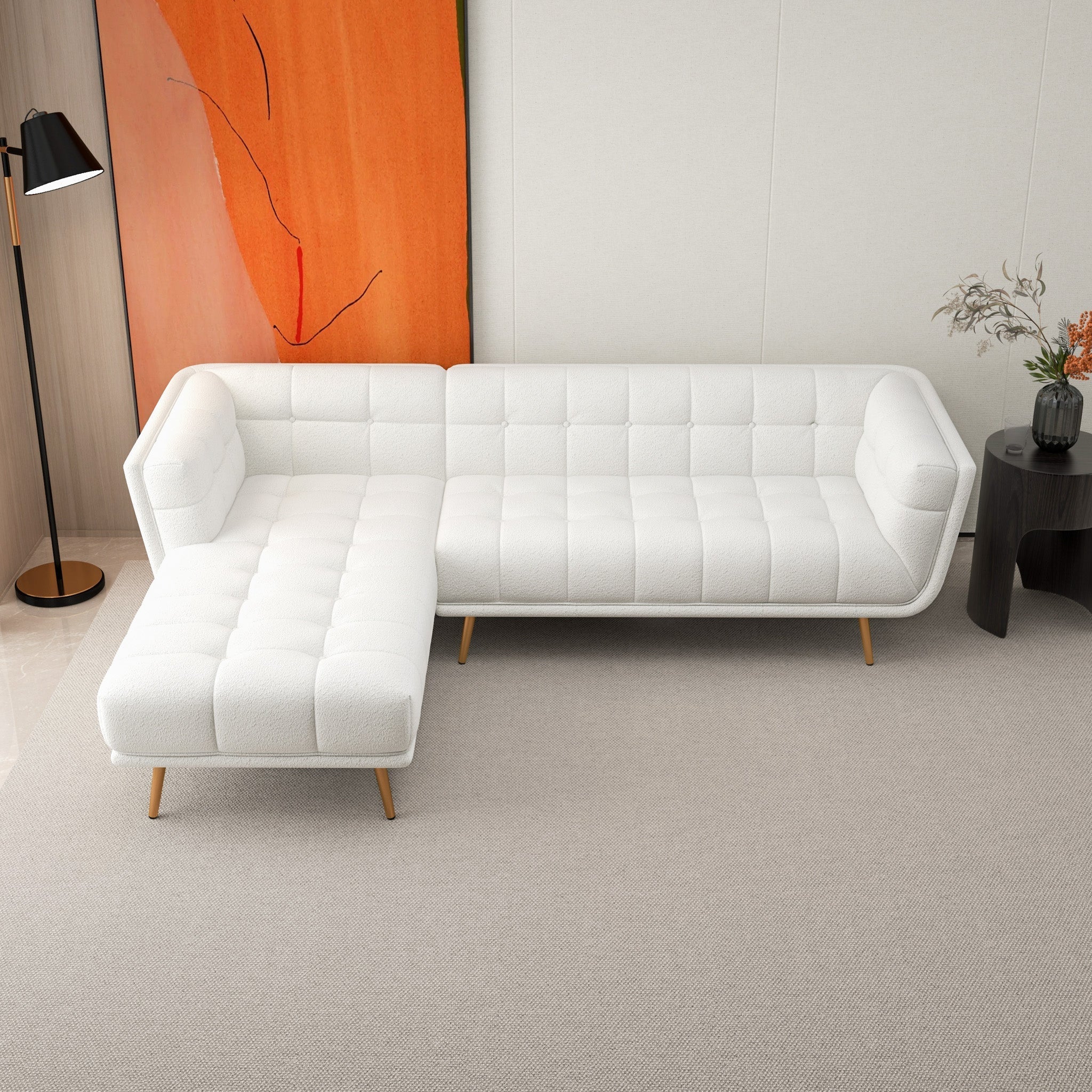 Kano L Shape Sectional Cream Boucle Sofa Left Facing Chaise