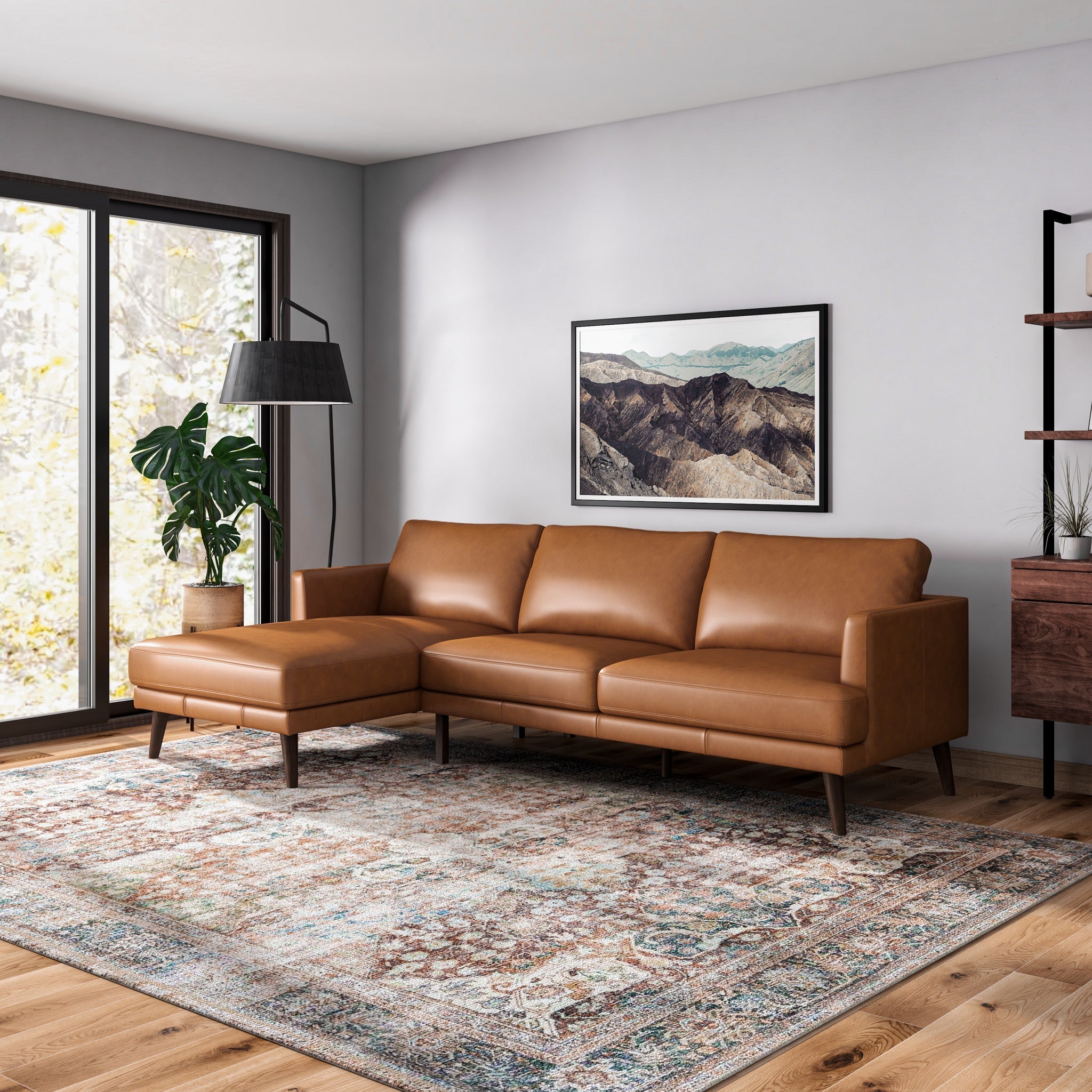 Lorena L Shape Corner Sofa Tan Leather Left Facing