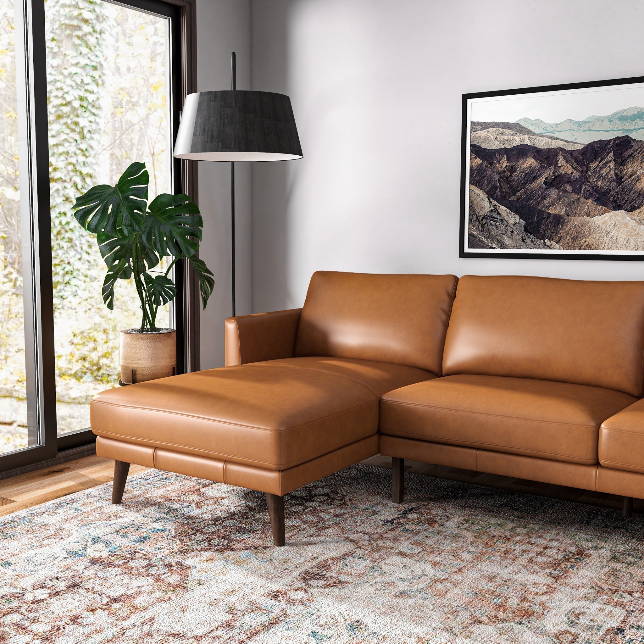 Lorena L Shape Corner Sofa Tan Leather Left Facing