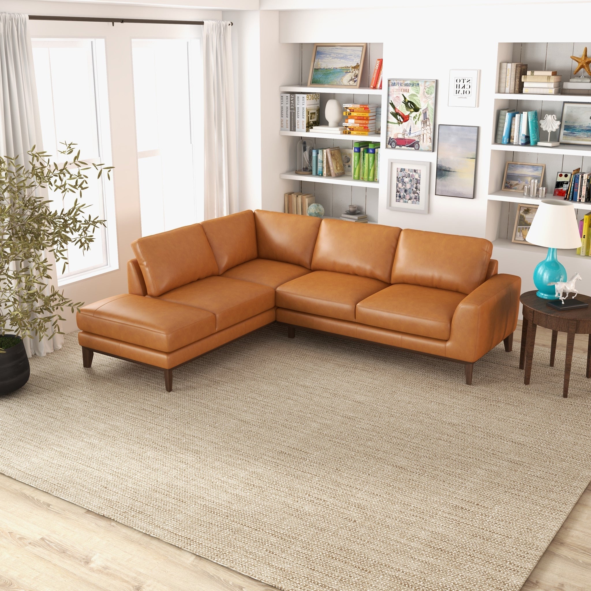 Mayfair Leather Sectional Tan Left Facing Chaise