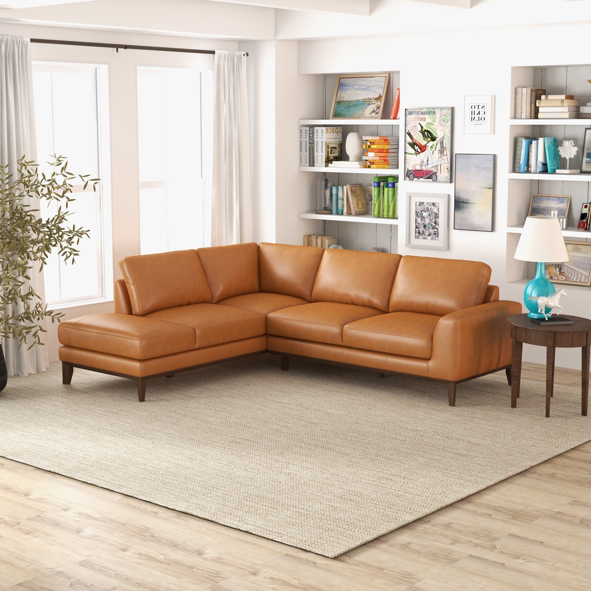 Mayfair Leather Sectional Tan Left Facing Chaise