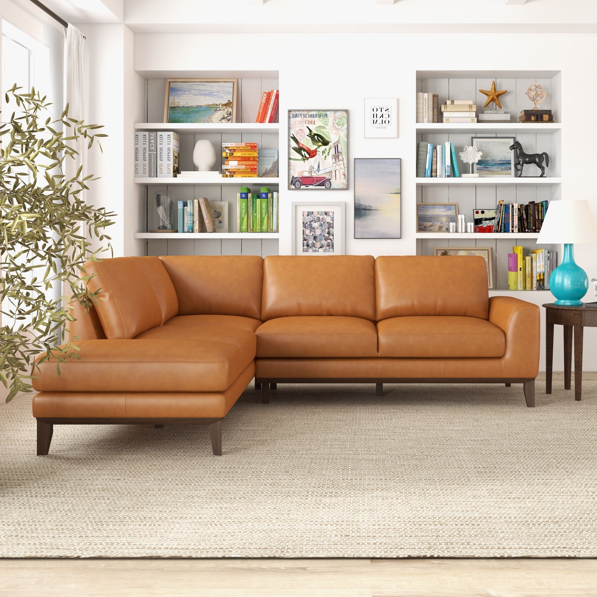 Mayfair Leather Sectional Tan Left Facing Chaise