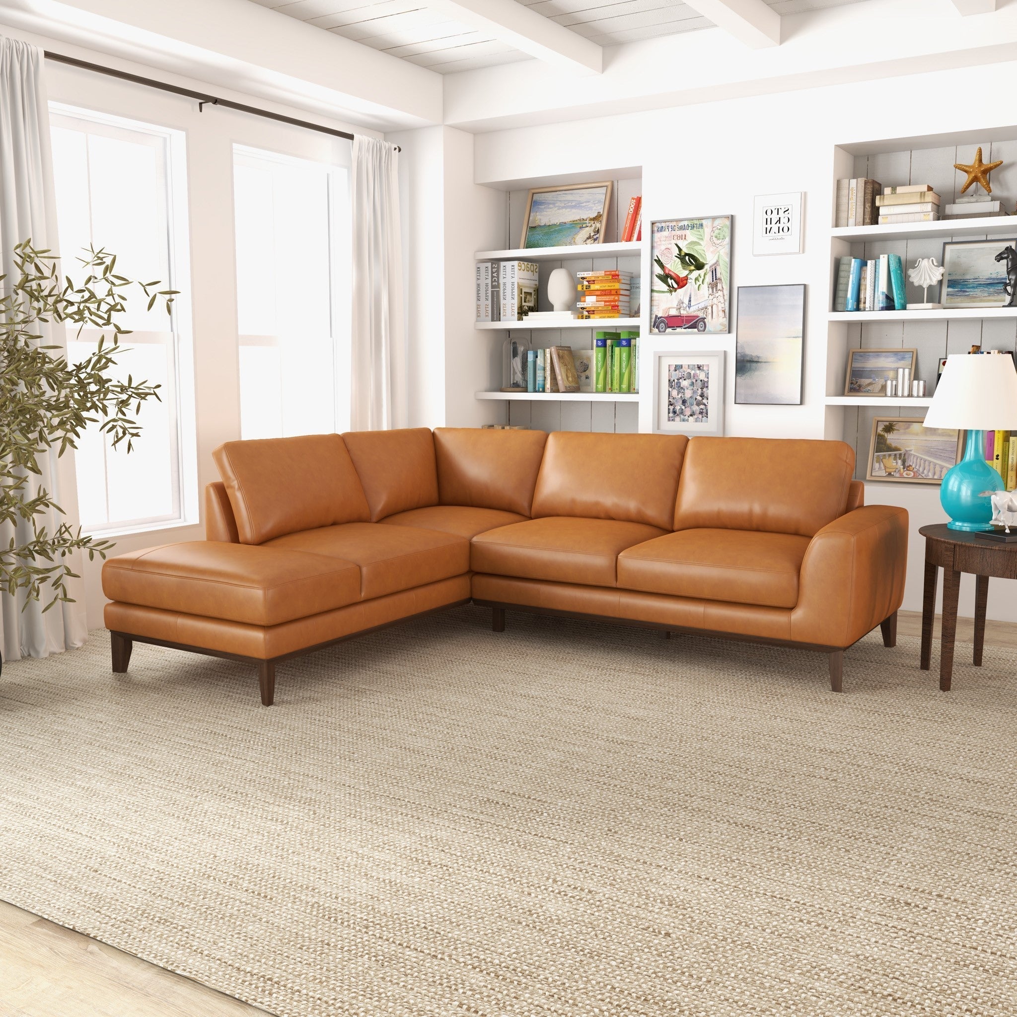 Mayfair Leather Sectional Tan Left Facing Chaise