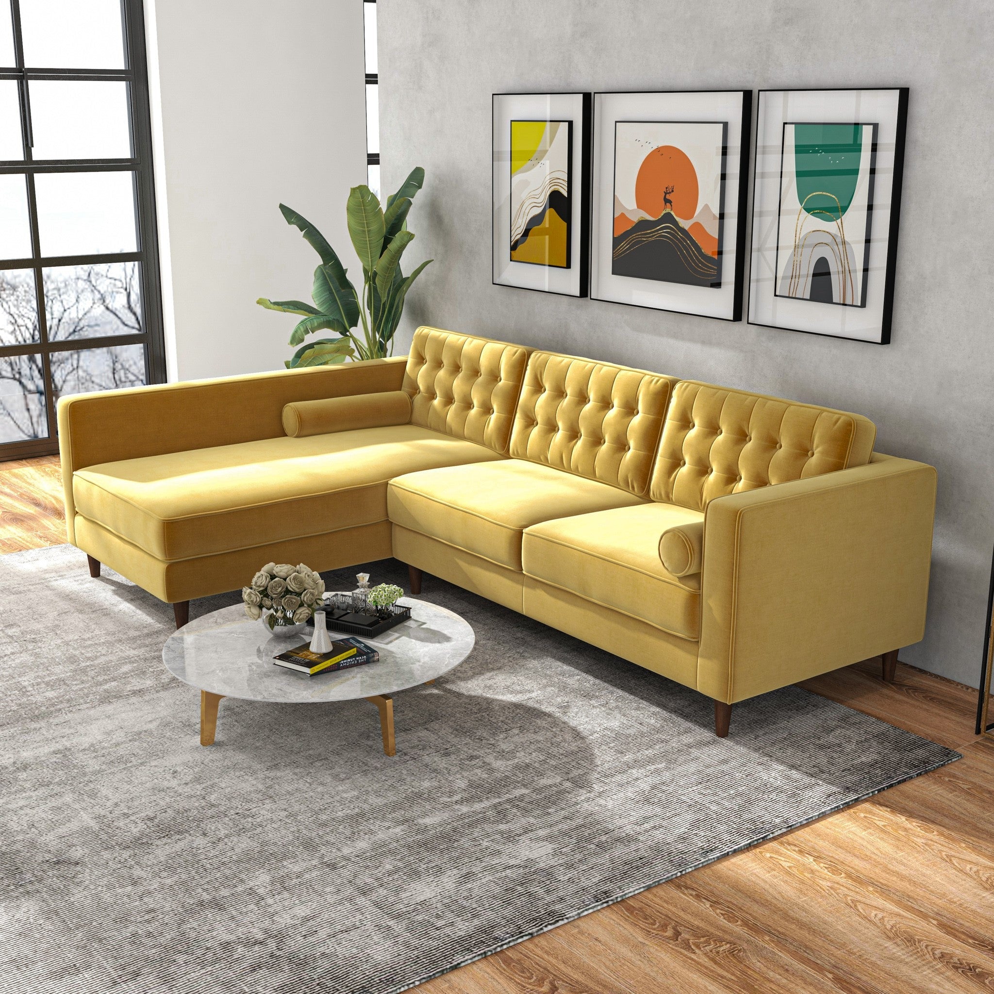 Olson Sectional Sofa Gold Velvet Left Chaise