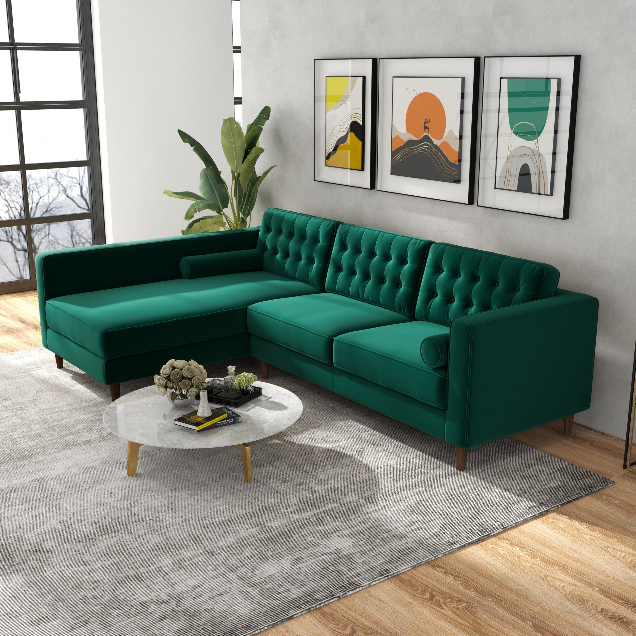 Olson Sectional Sofa Green Left Chaise