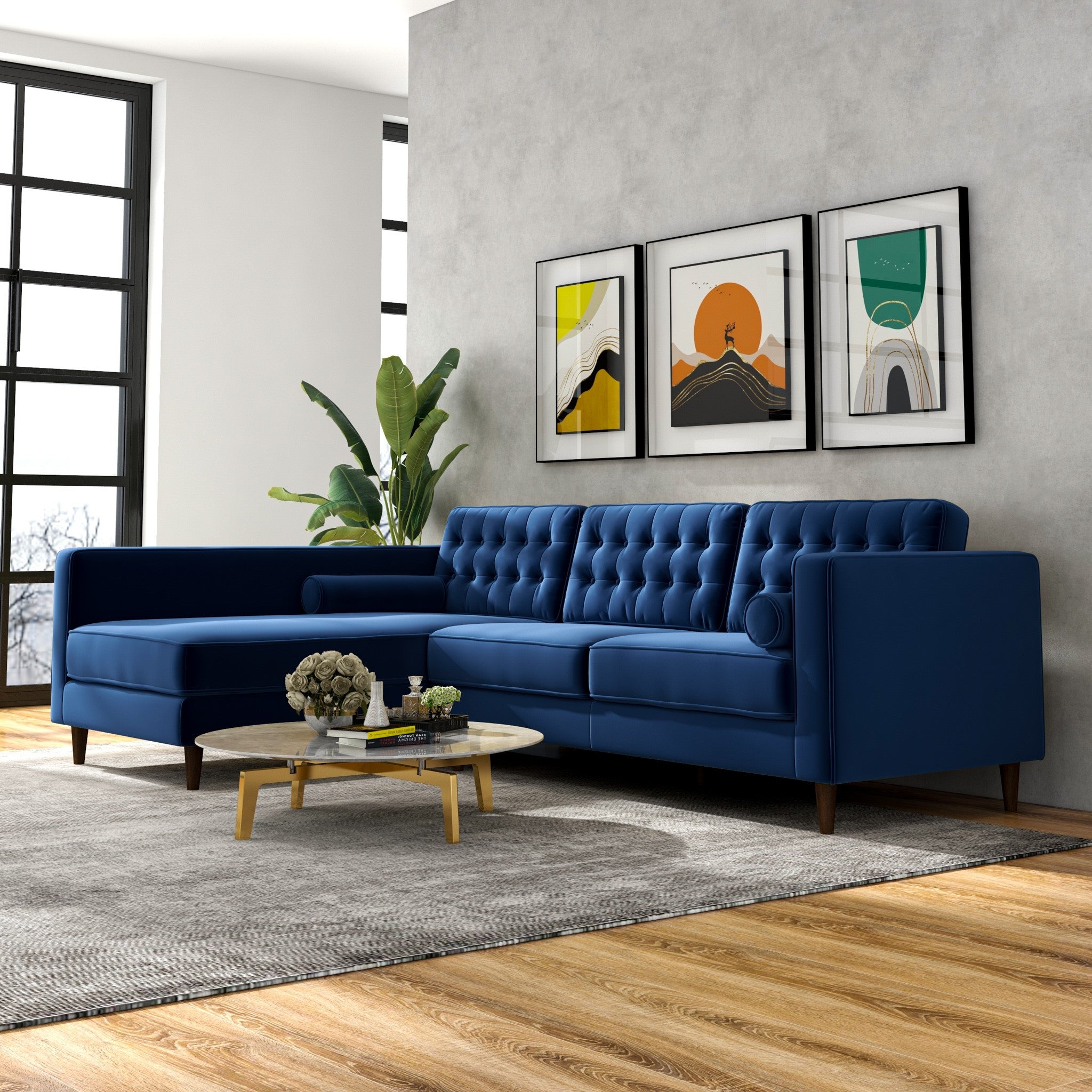 Olson Sectional Sofa Midnight Blue Left Chaise