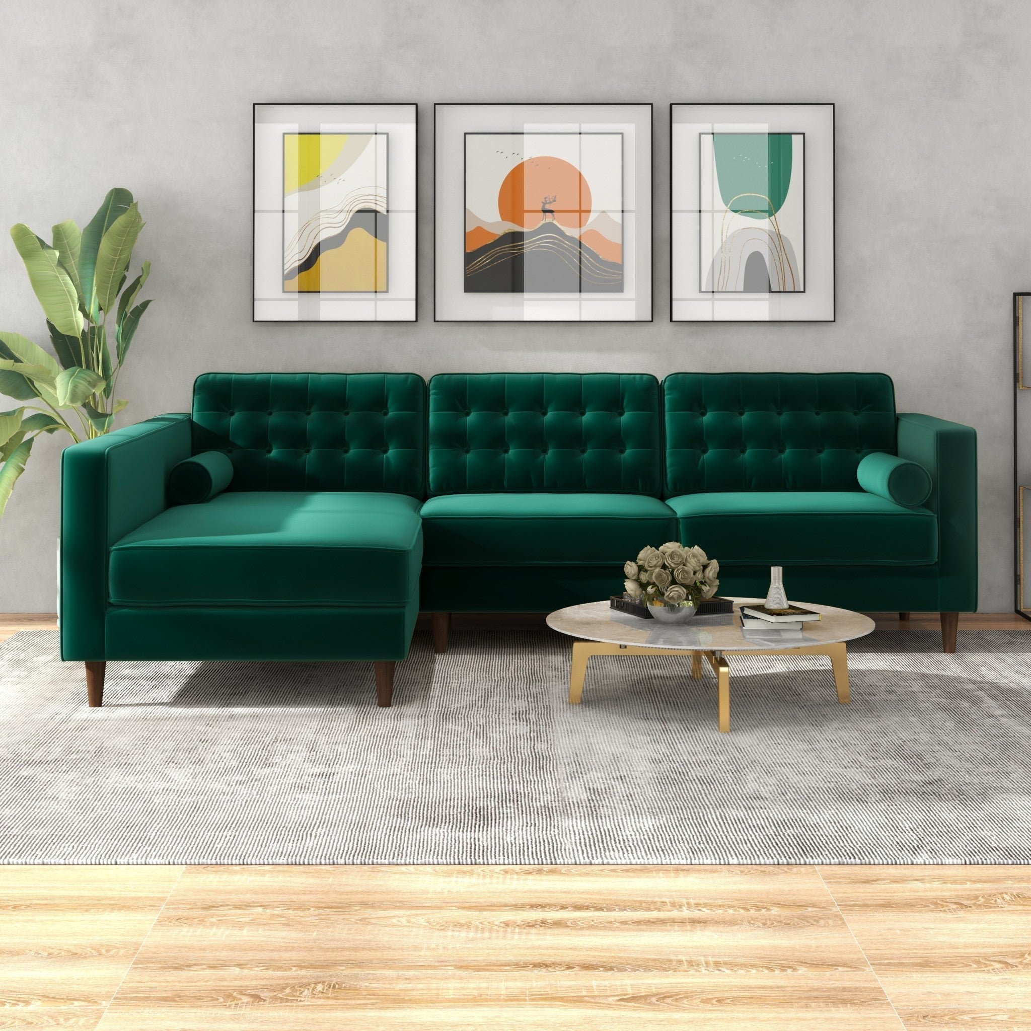 Olson Sectional Sofa Green Left Chaise