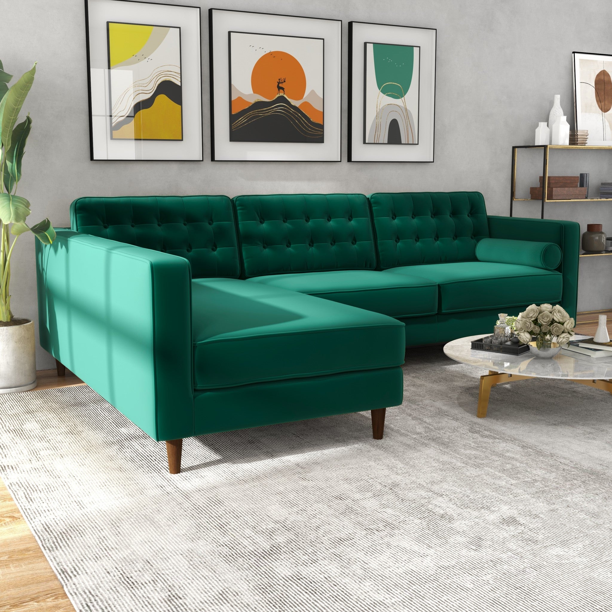 Olson Sectional Sofa Green Left Chaise