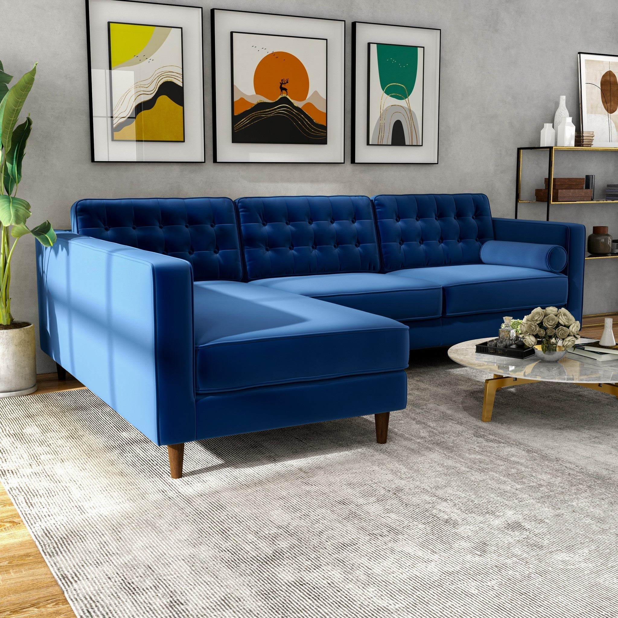 Olson Sectional Sofa Midnight Blue Left Chaise