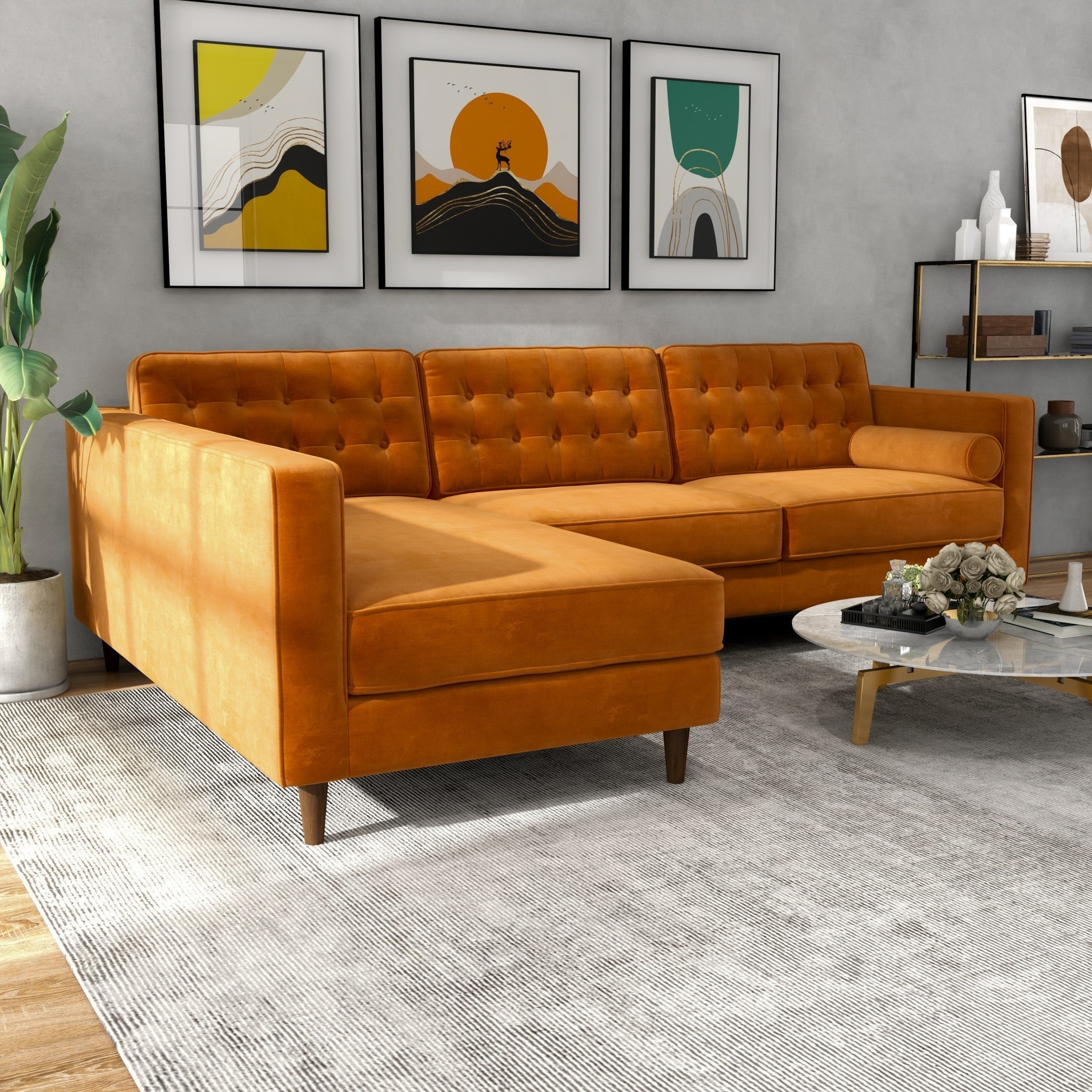 Olson Sectional Sofa Burnt Orange Velvet Left Chaise