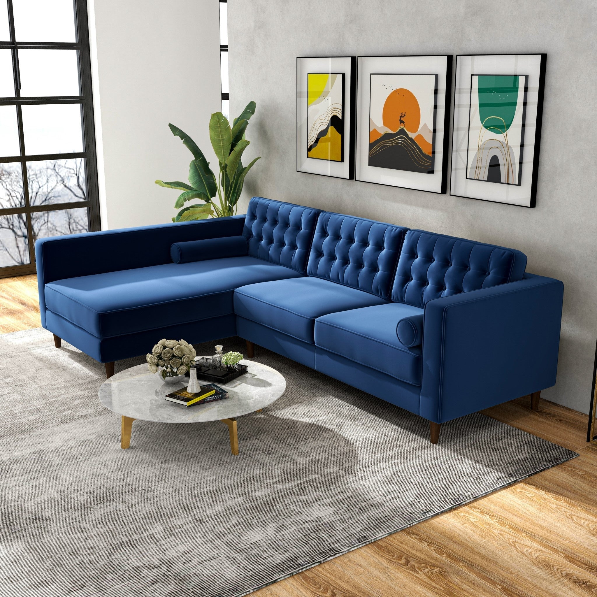 Olson Sectional Sofa Midnight Blue Left Chaise