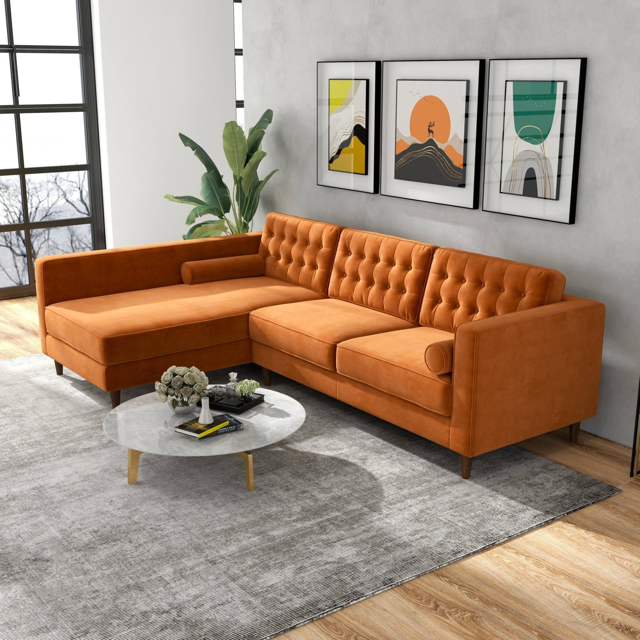 Olson Sectional Sofa Burnt Orange Velvet Left Chaise