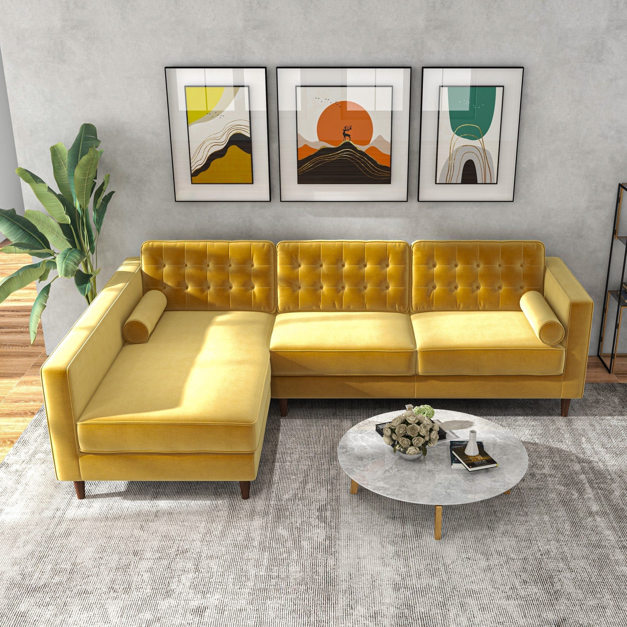 Olson Sectional Sofa Gold Velvet Left Chaise