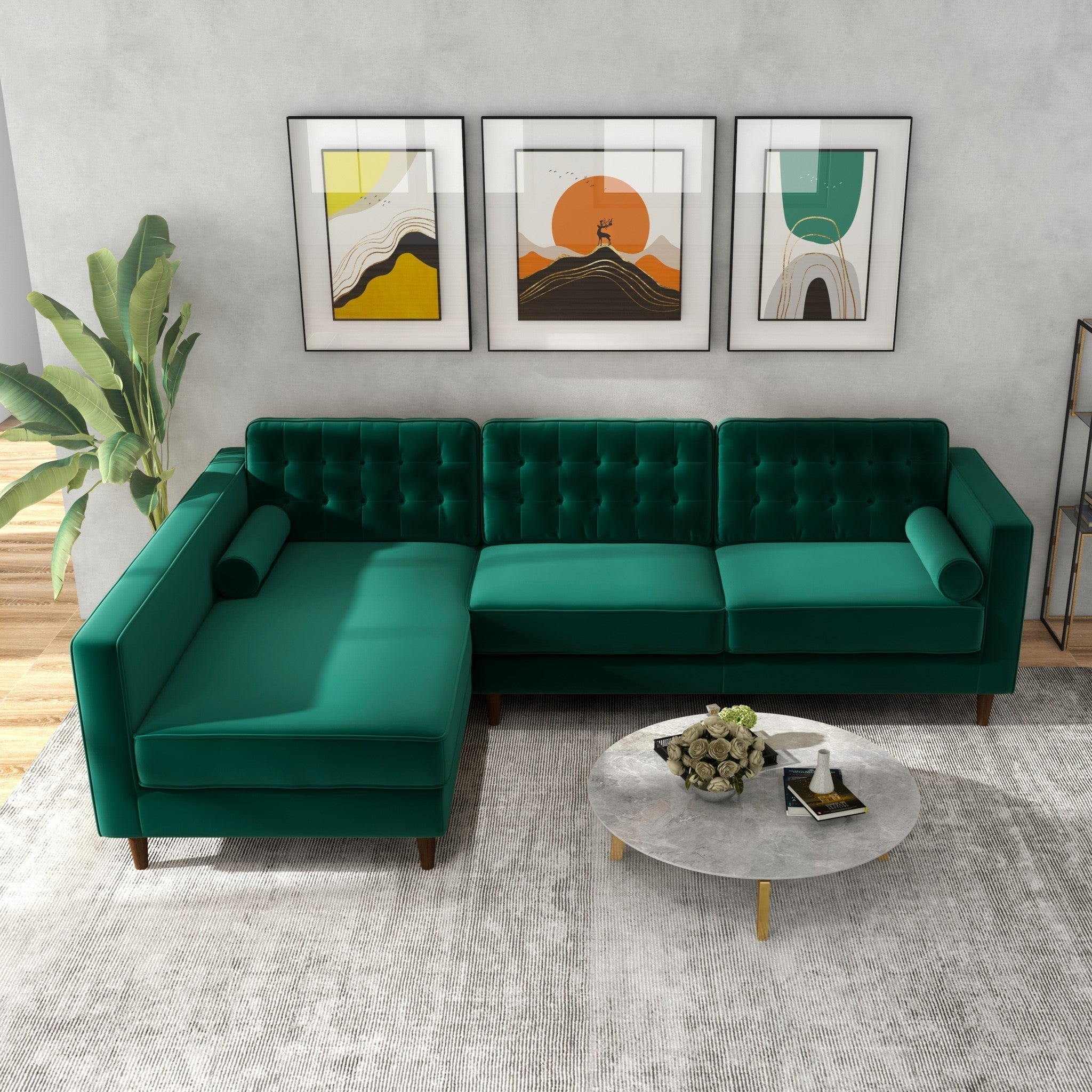 Olson Sectional Sofa Green Left Chaise