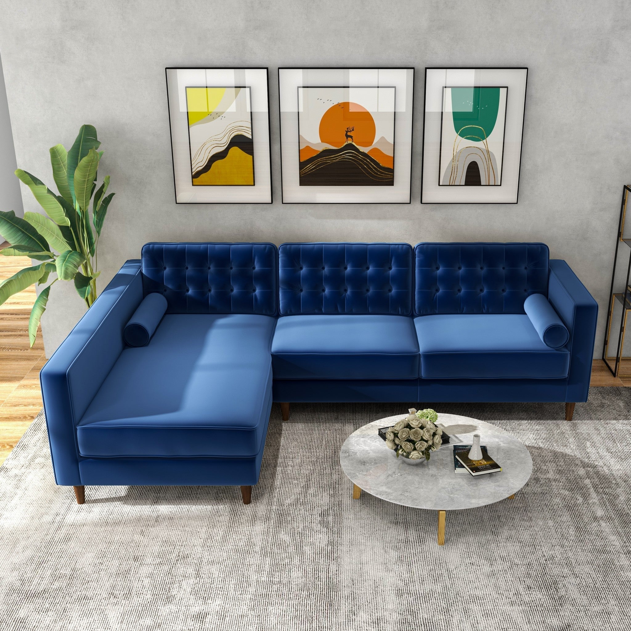 Olson Sectional Sofa Midnight Blue Left Chaise