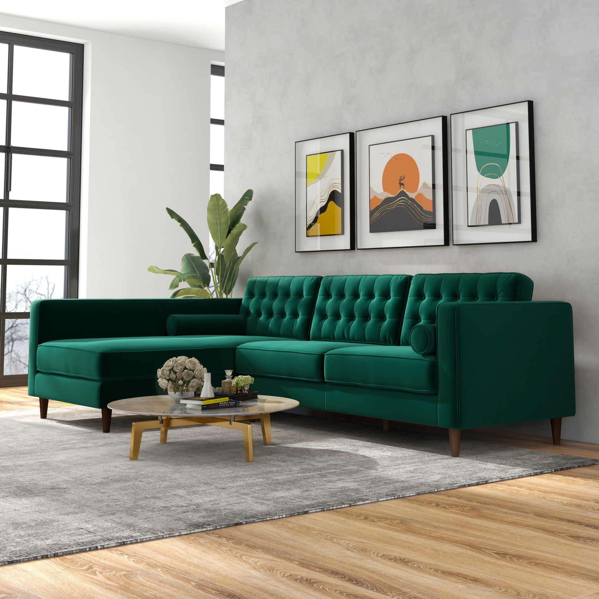 Olson Sectional Sofa Green Left Chaise