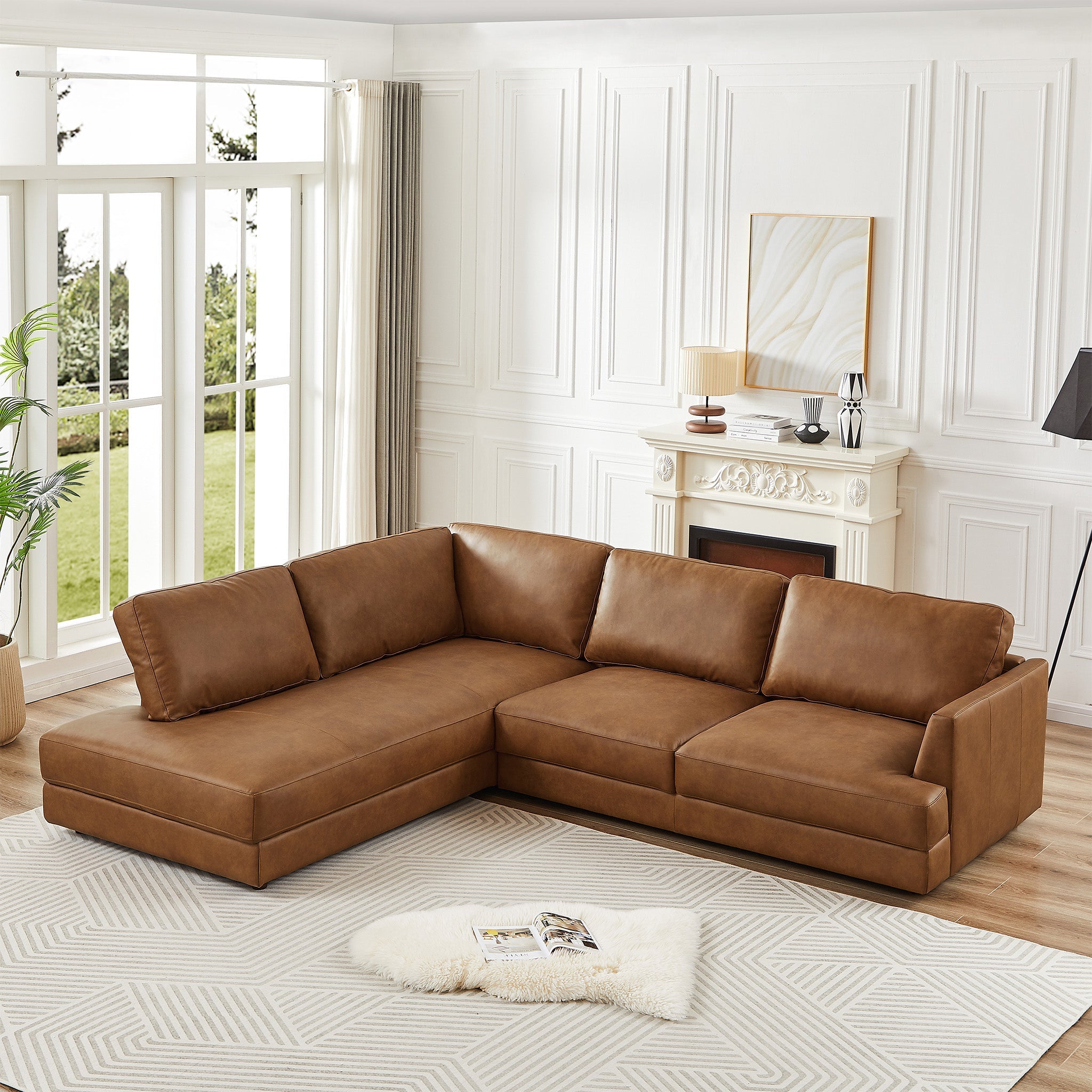 Glendale Sectional Left Cognac Leather