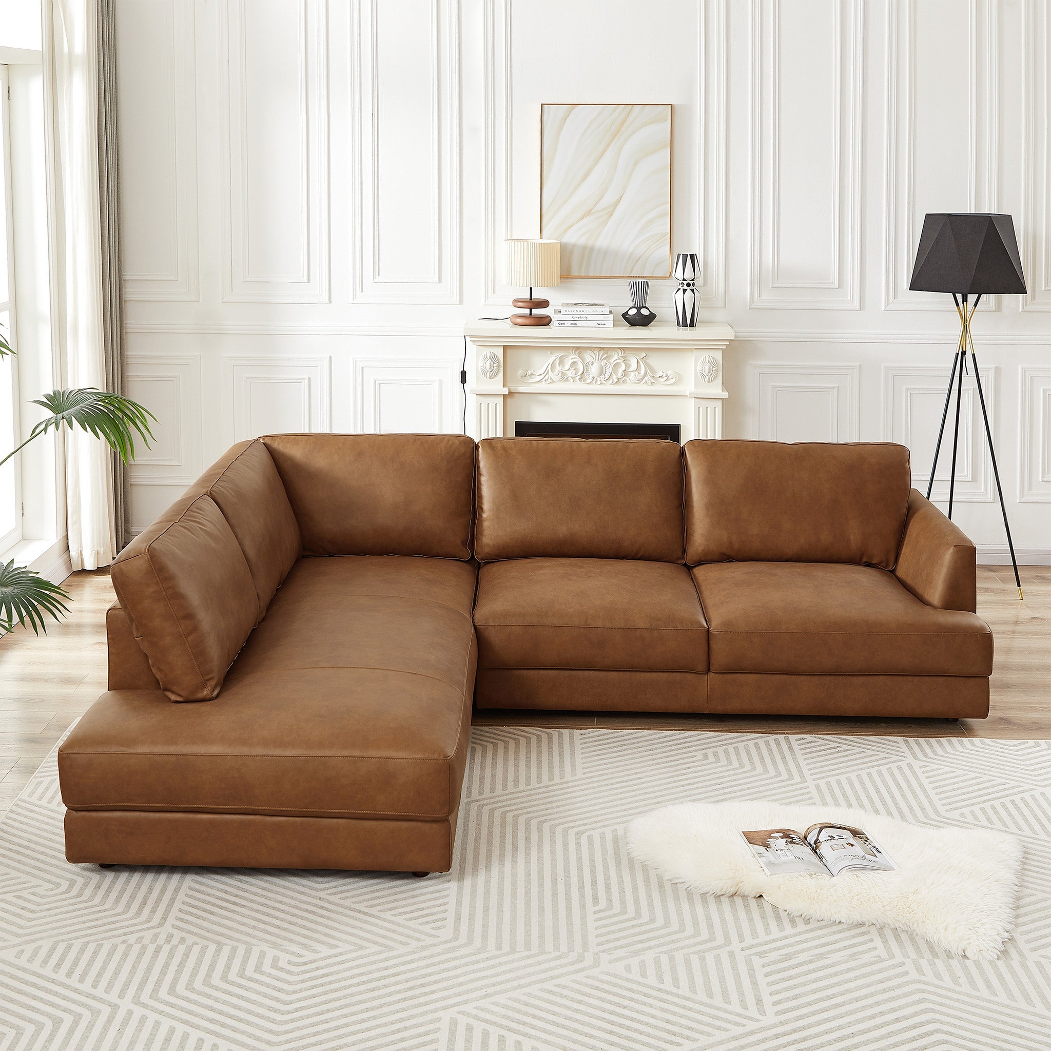 Glendale Sectional Left Cognac Leather