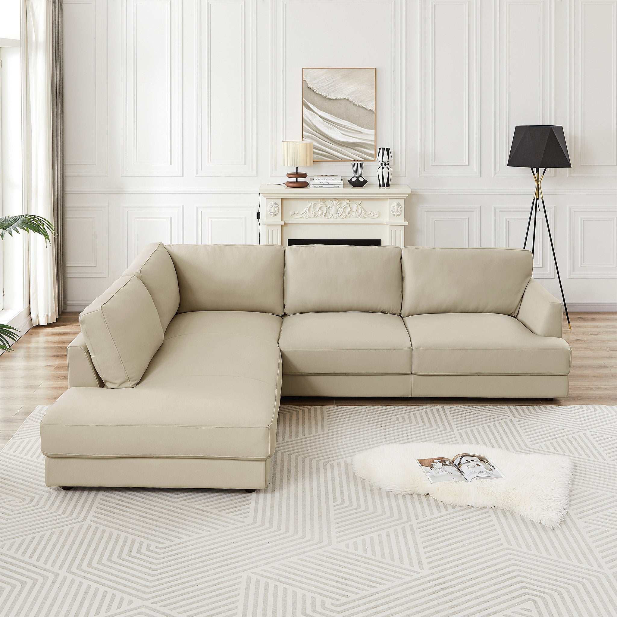 Glendale Sectional Left Cream Leather