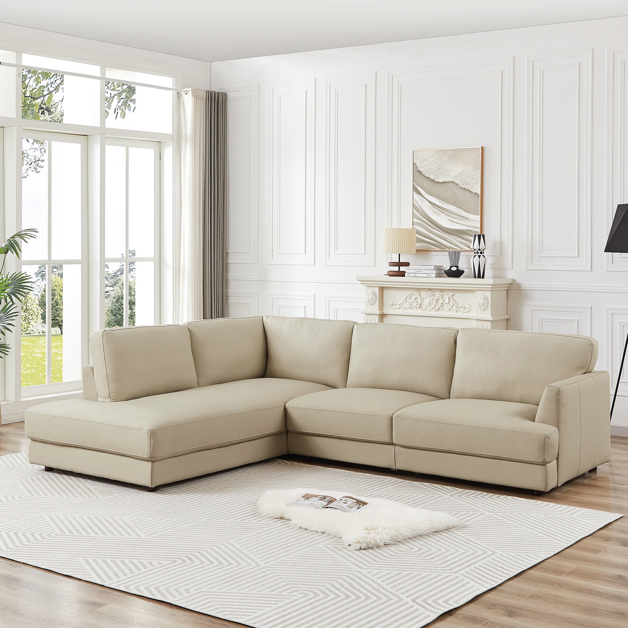 Glendale Sectional Left Cream Leather