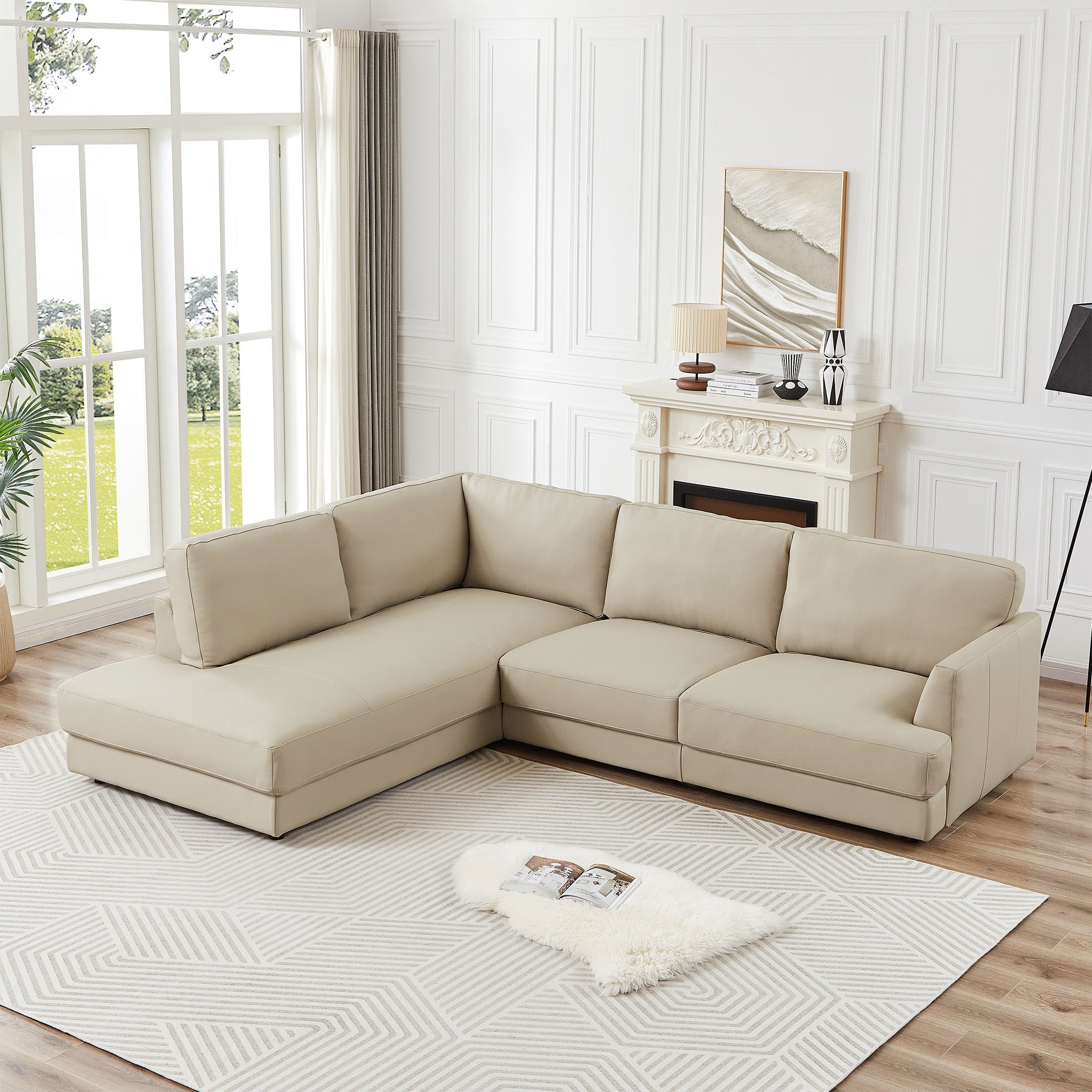 Glendale Sectional Left Cream Leather