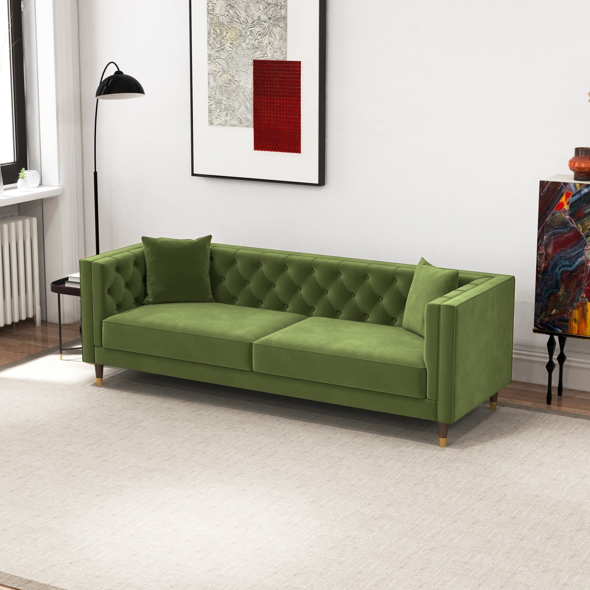 Lewis Olive Green Velvet Sofa