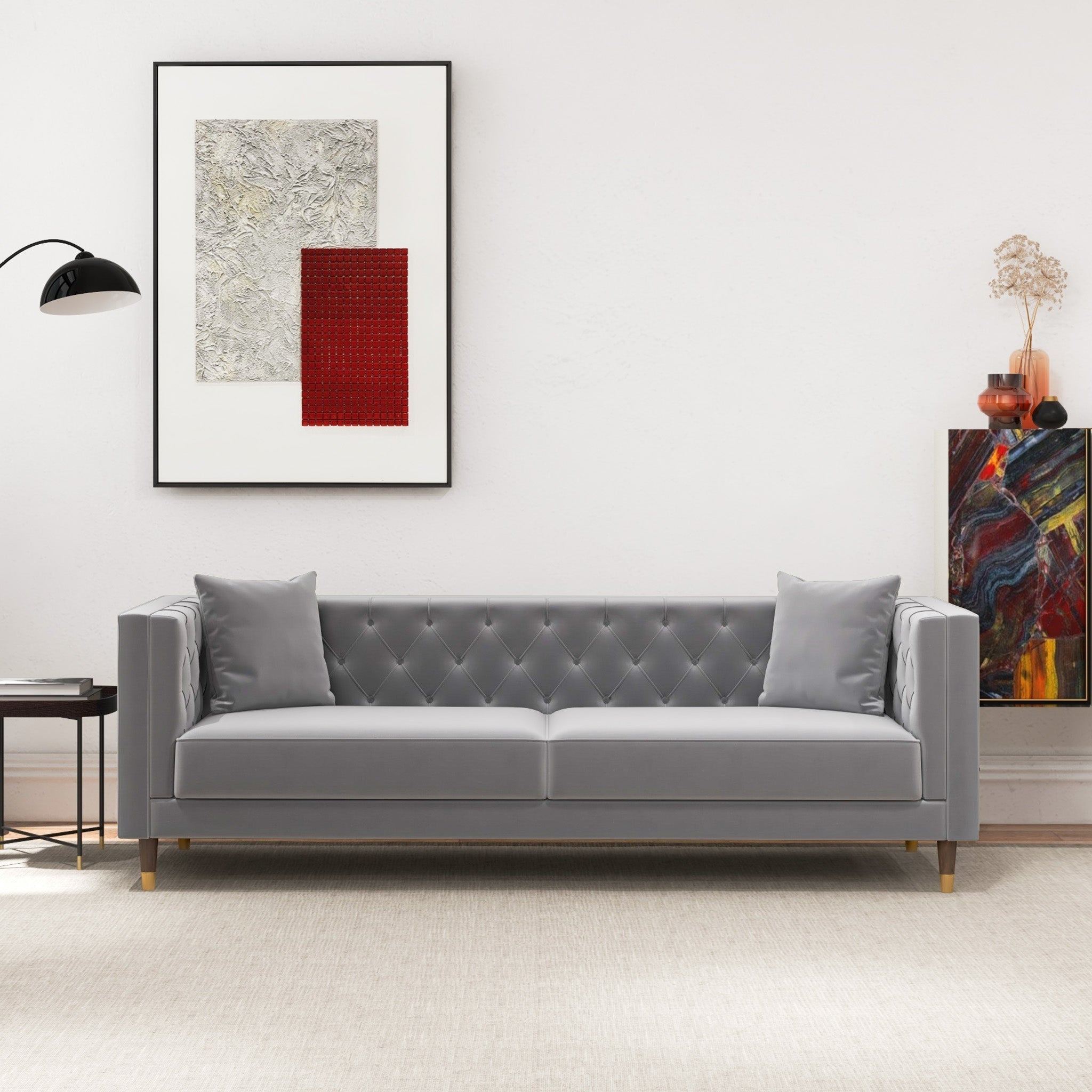 Lewis Light Gray Velvet Sofa