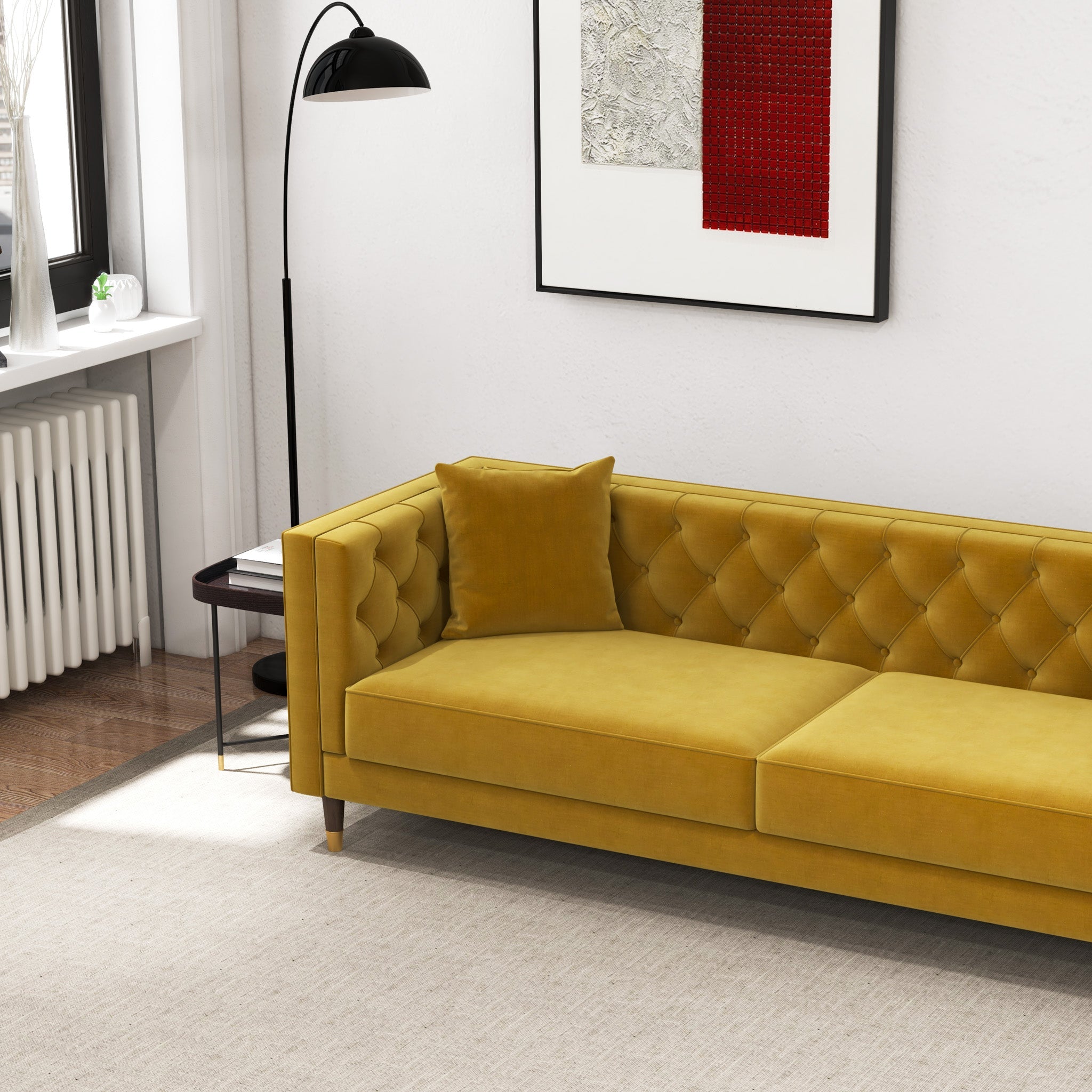 Lewis Yellow Mustard Velvet Sofa