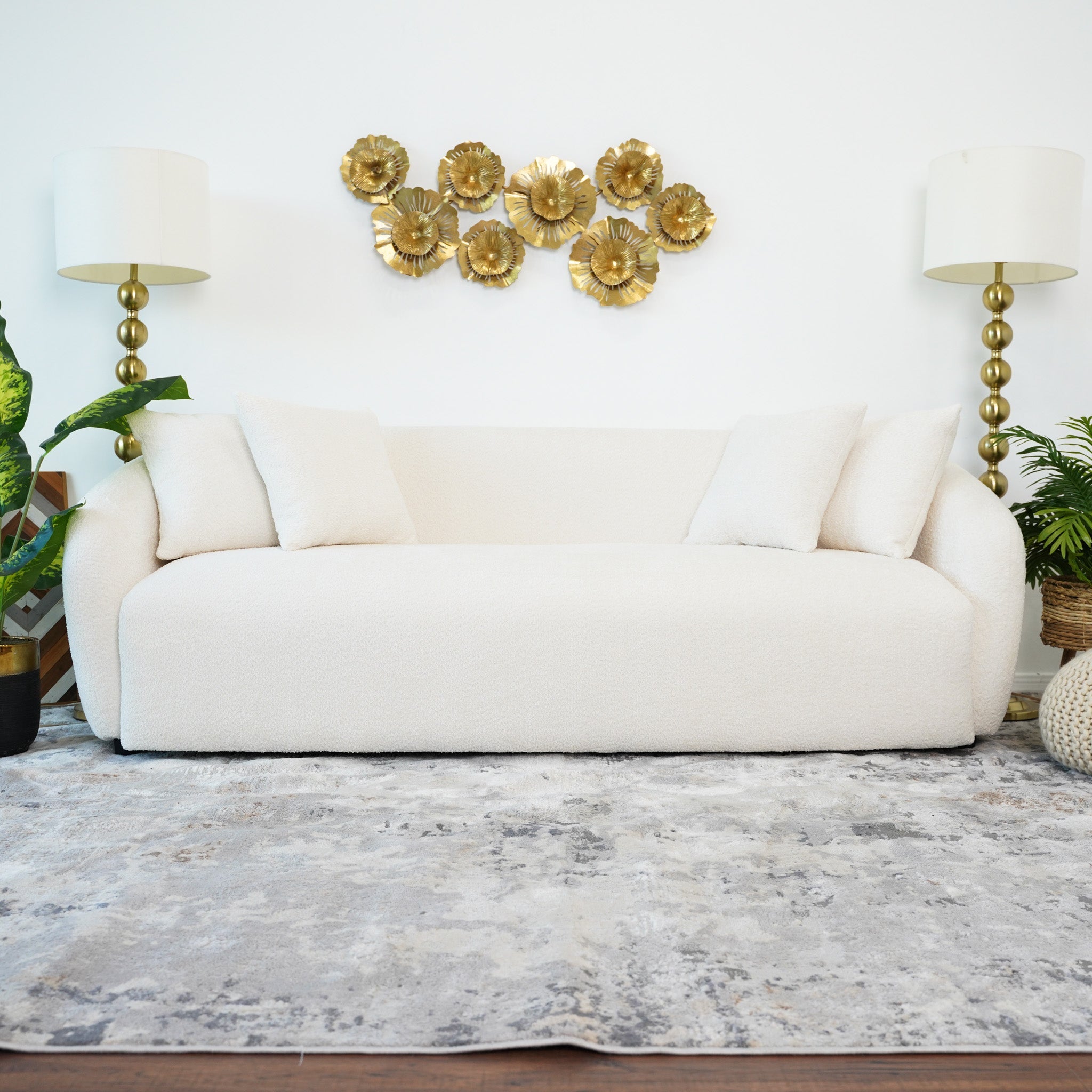 Lidia Ivory Boucle Japandi Style Sofa