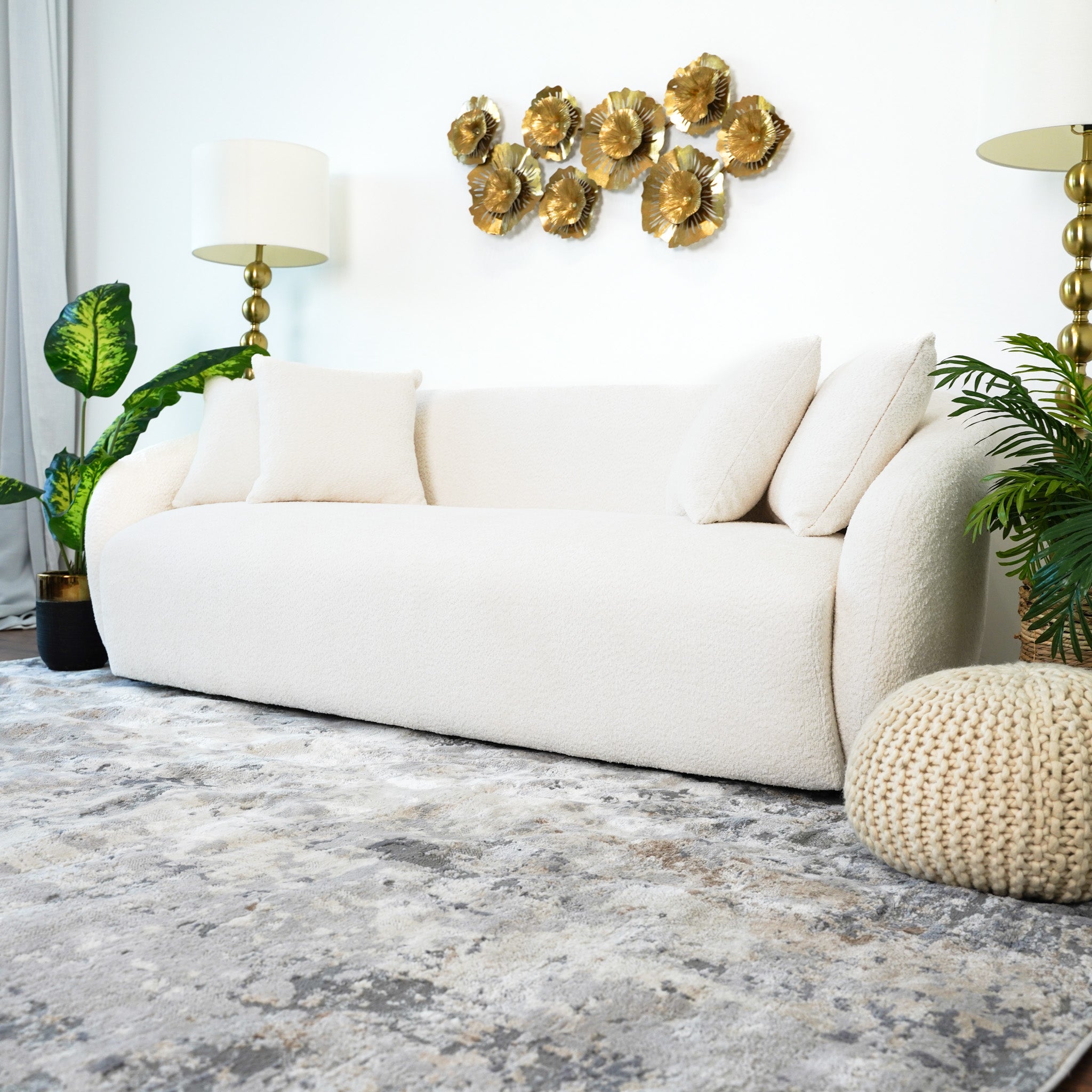 Lidia Ivory Boucle Japandi Style Sofa