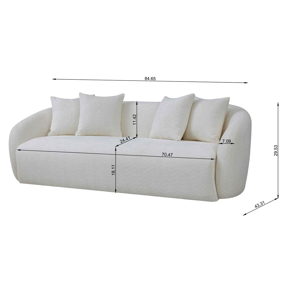 Lidia Ivory Boucle Japandi Style Sofa