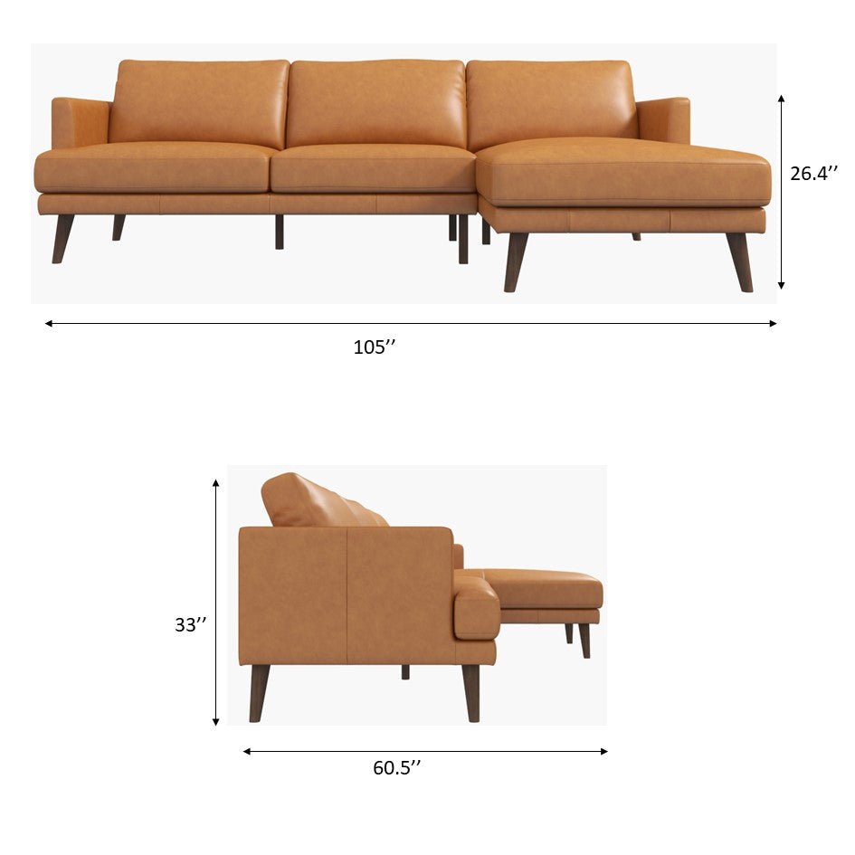 Lorena Sectional Sofa Tan Leather Right Facing Chaise