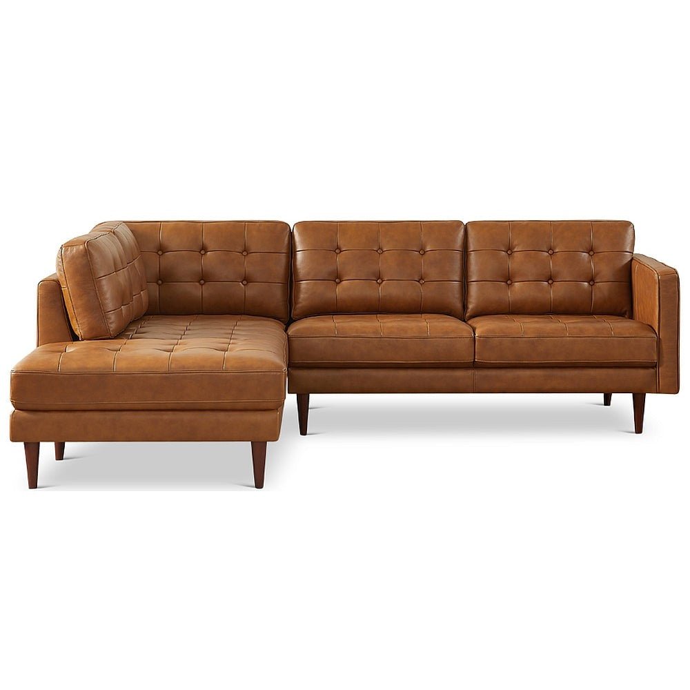 Lugano L Shaped Genuine Leather Left Facing Sectional Sofa Cognac