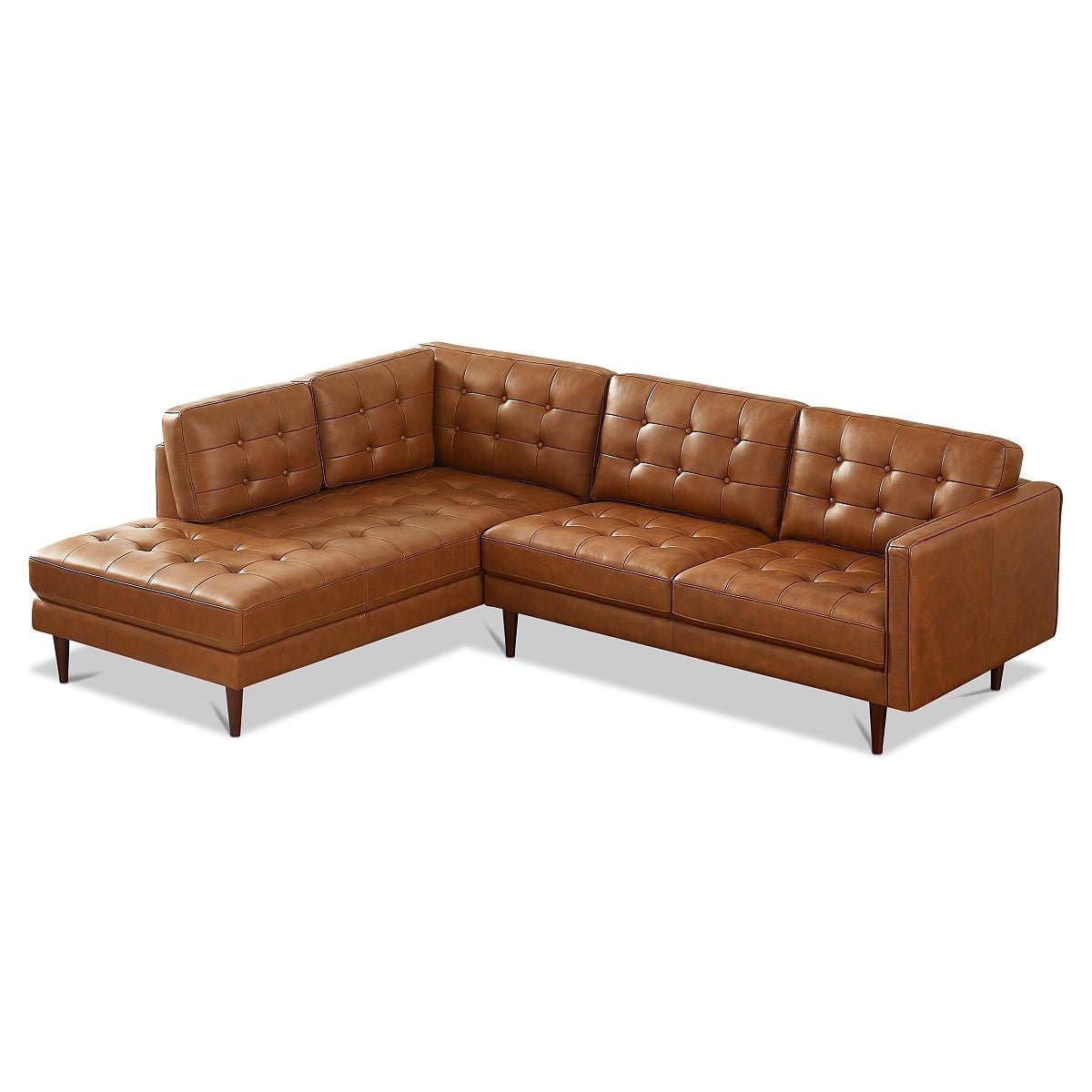 Lugano L Shaped Genuine Leather Left Facing Sectional Sofa Cognac