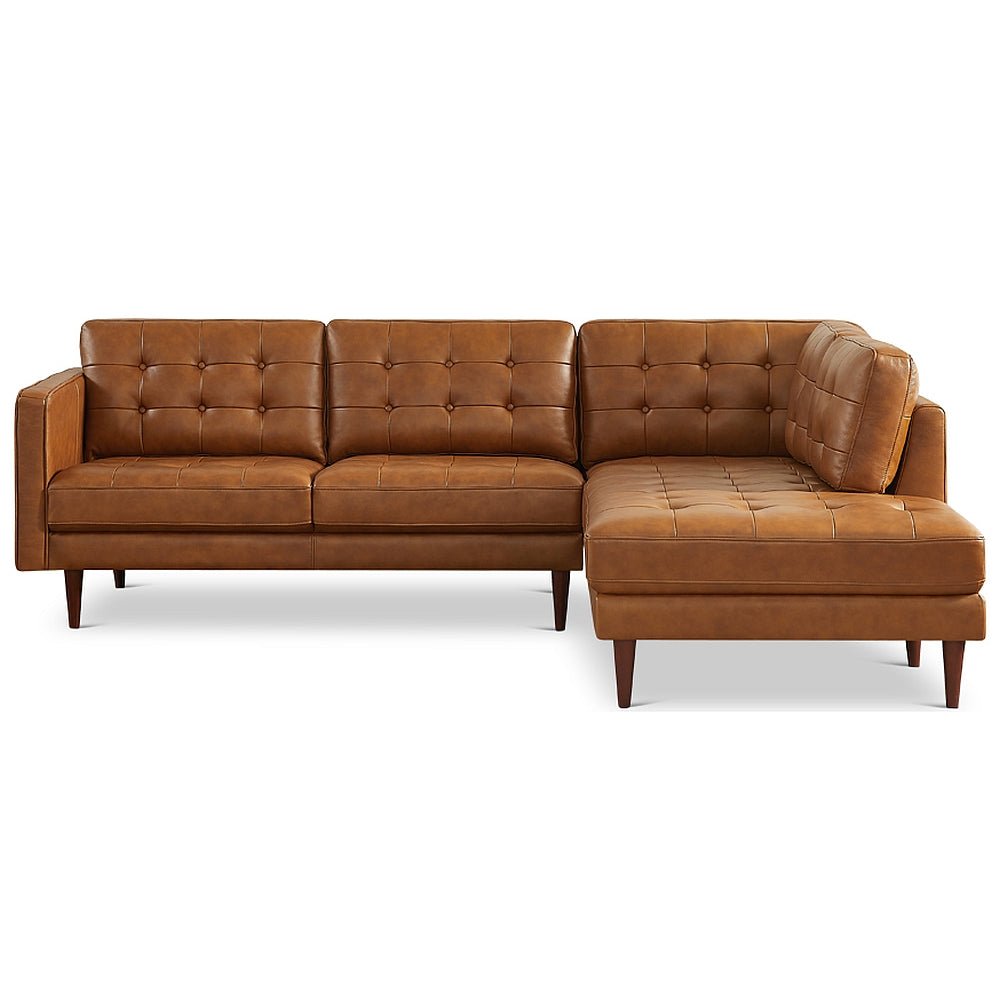 Lugano L Shaped Genuine Leather Right Facing Sectional Sofa Cognac