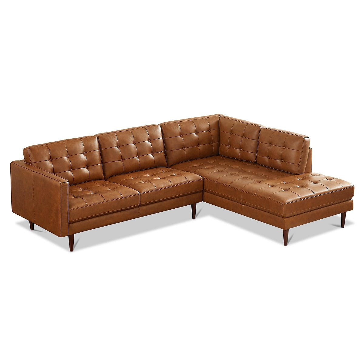 Lugano L Shaped Genuine Leather Right Facing Sectional Sofa Cognac