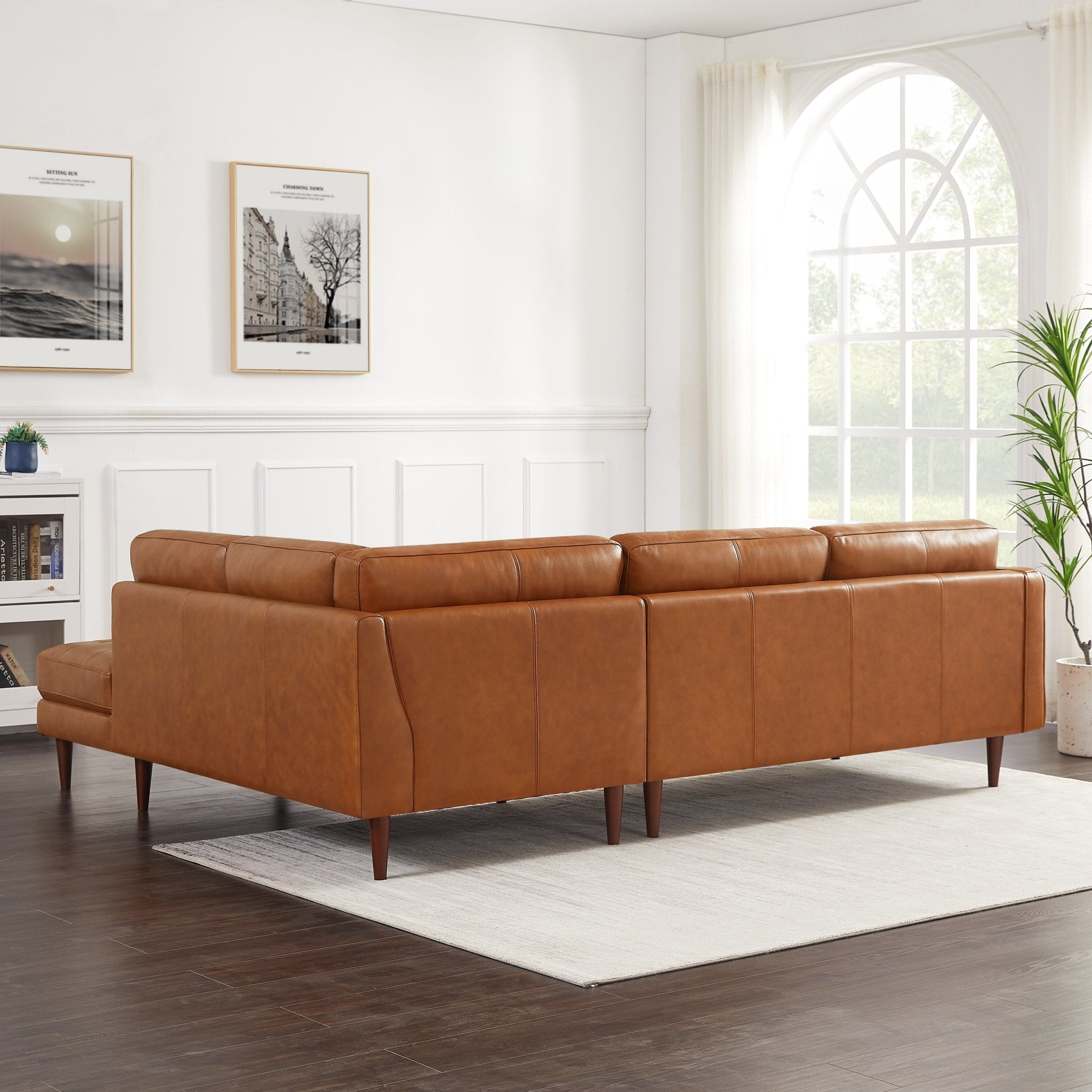 Lugano L Shaped Genuine Leather Right Facing Sectional Sofa Cognac