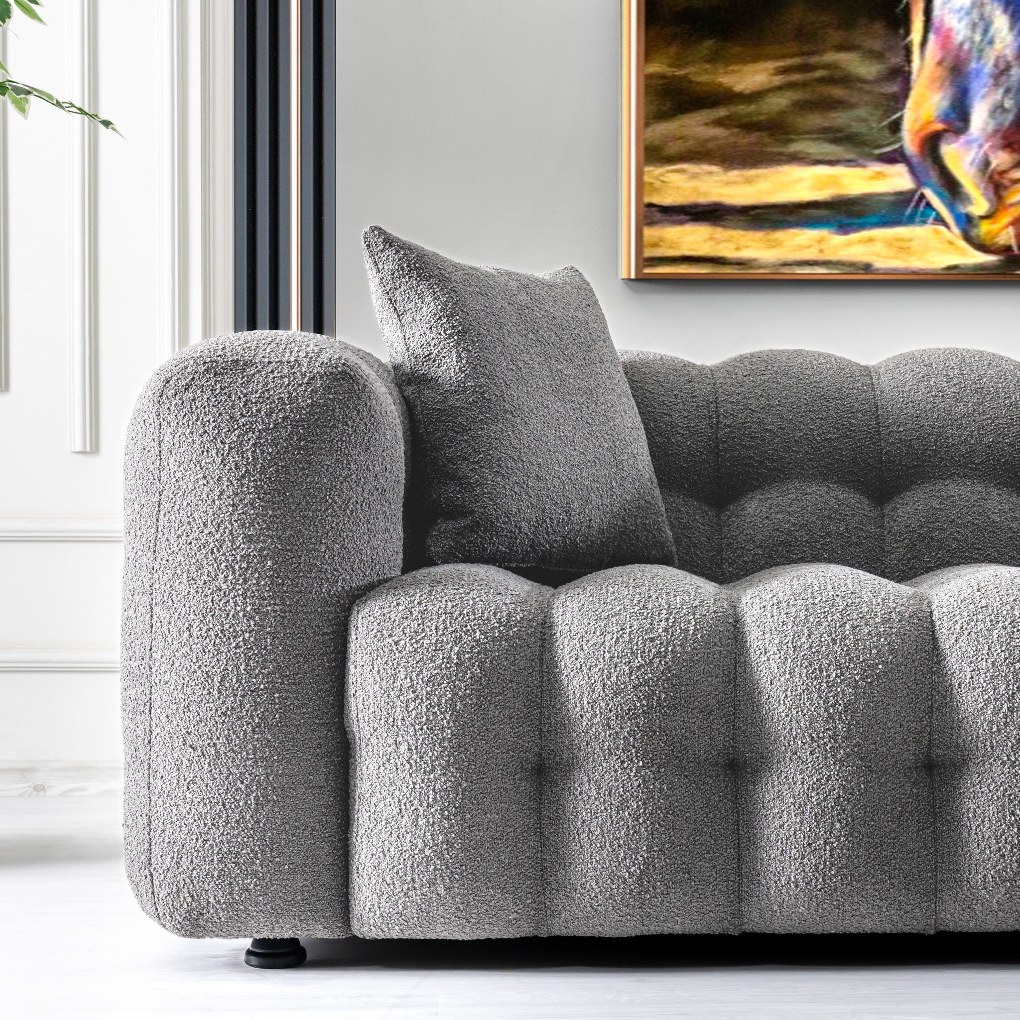 Marceille Sofa Luxury Modern Chesterfield Boucle in Light Gray